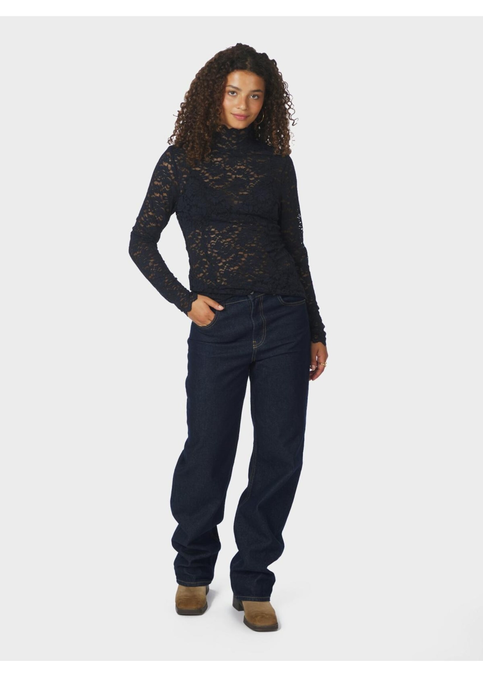 Neo Noir Neo Noir, Liza Laceflower Blouse, Navy, Size: