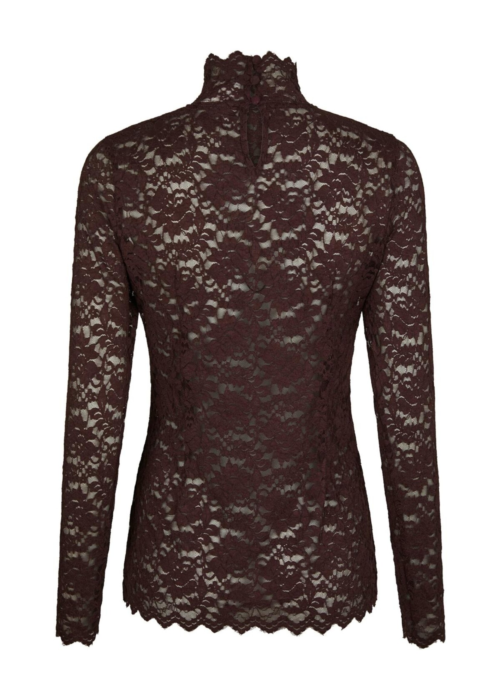 Neo Noir Neo Noir, Liza Laceflower Blouse, Burgundy, Size: