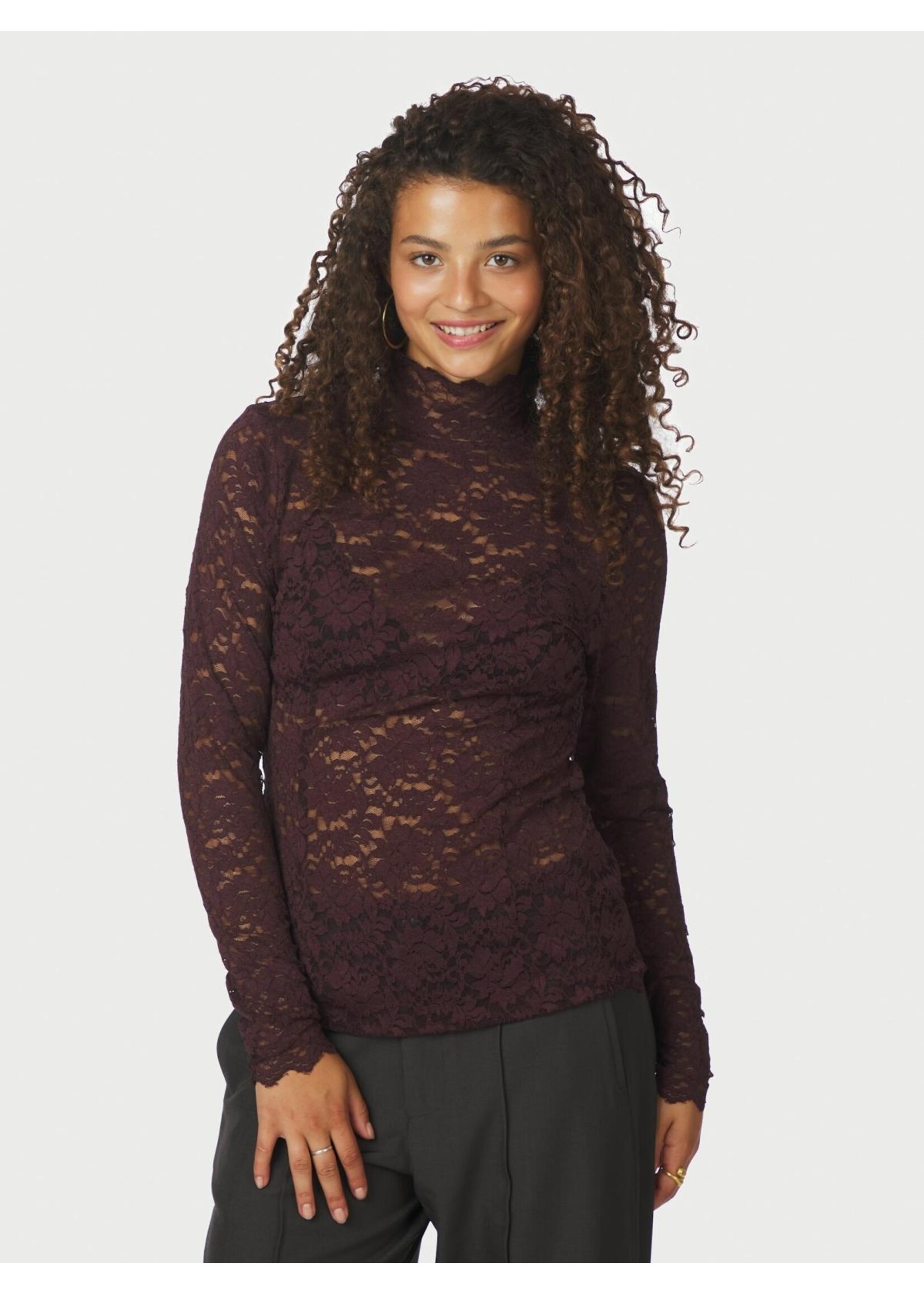 Neo Noir Neo Noir, Liza Laceflower Blouse, Burgundy, Size: