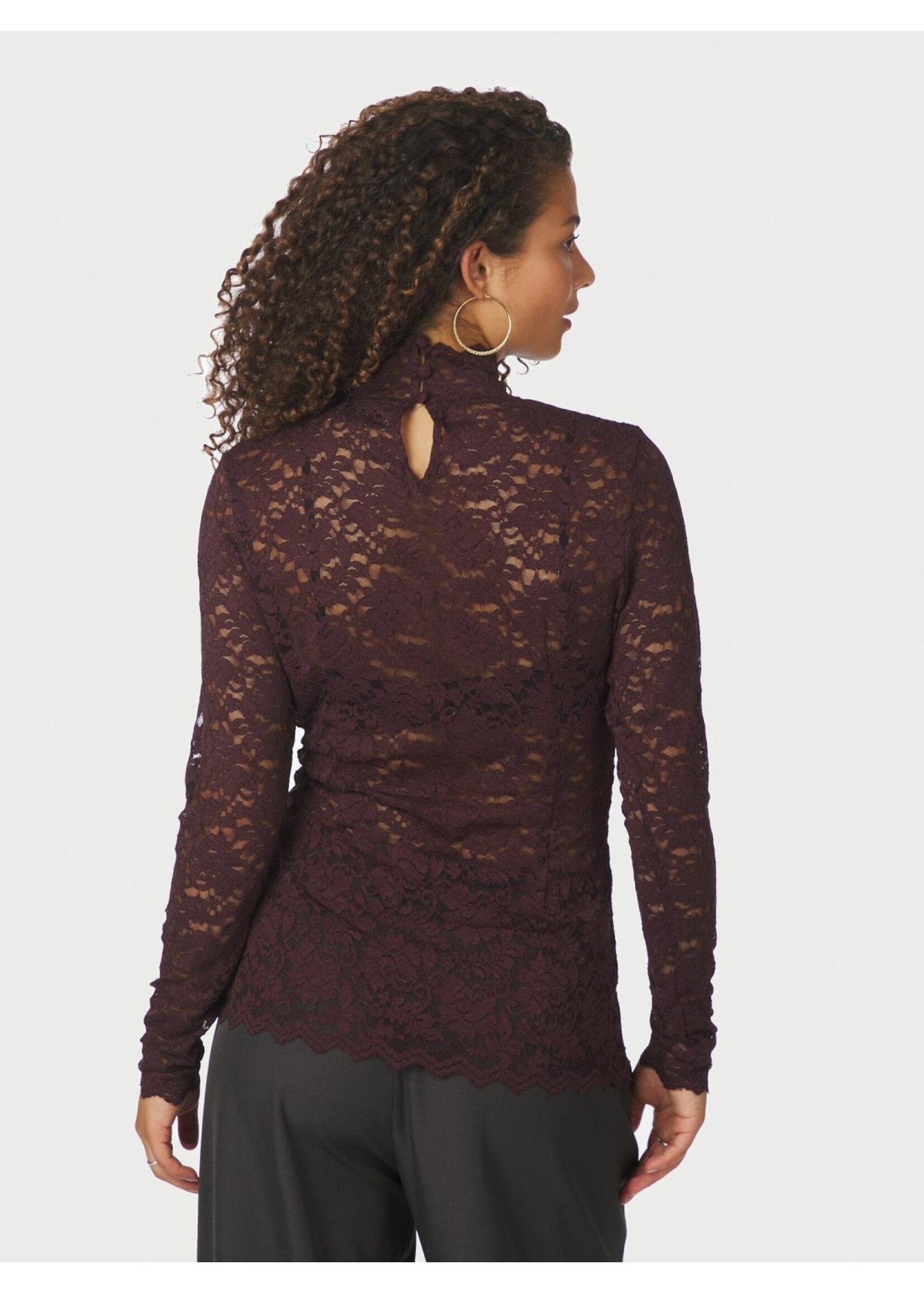 Neo Noir Neo Noir, Liza Laceflower Blouse, Burgundy, Size: