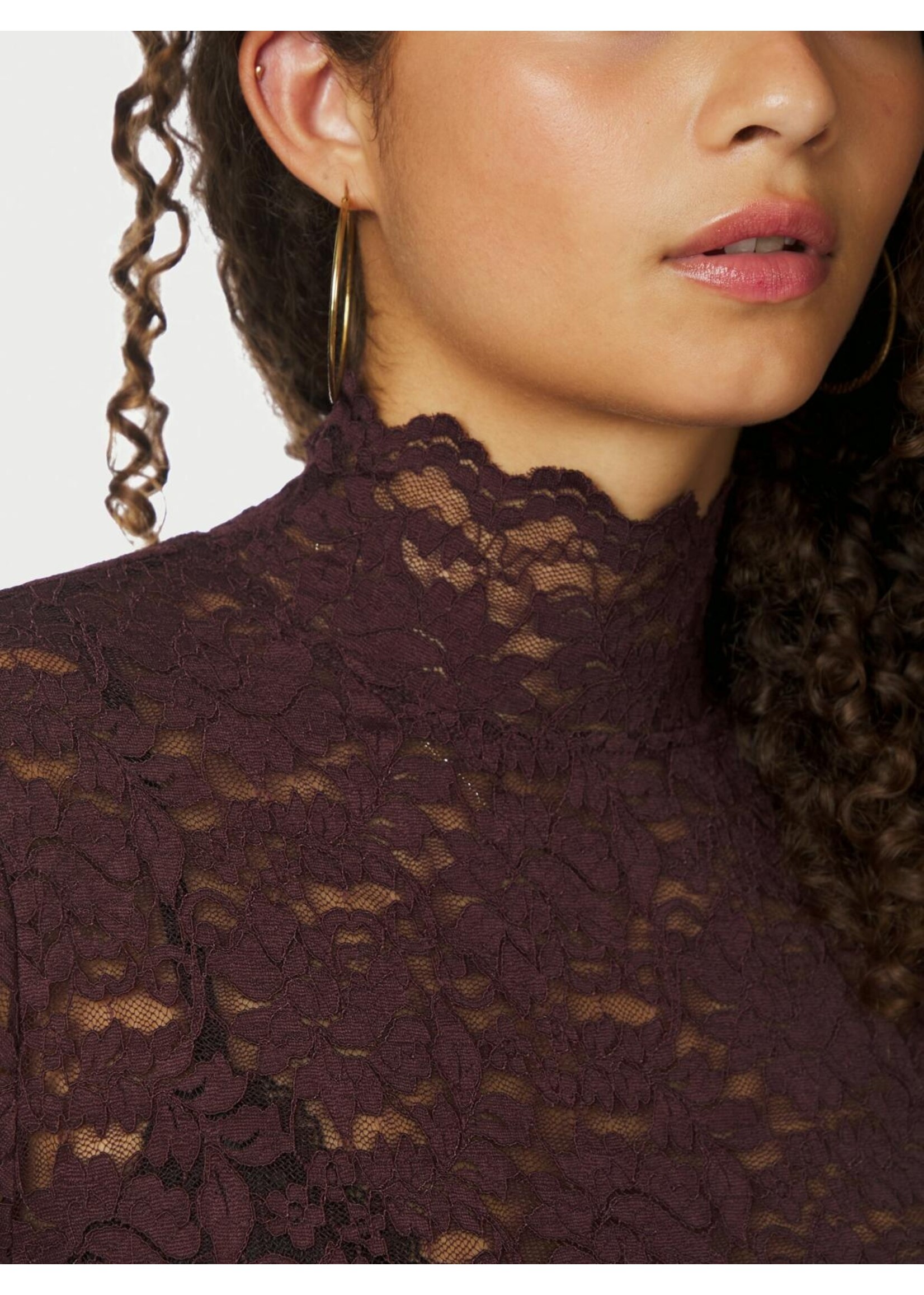 Neo Noir Neo Noir, Liza Laceflower Blouse, Burgundy, Size: