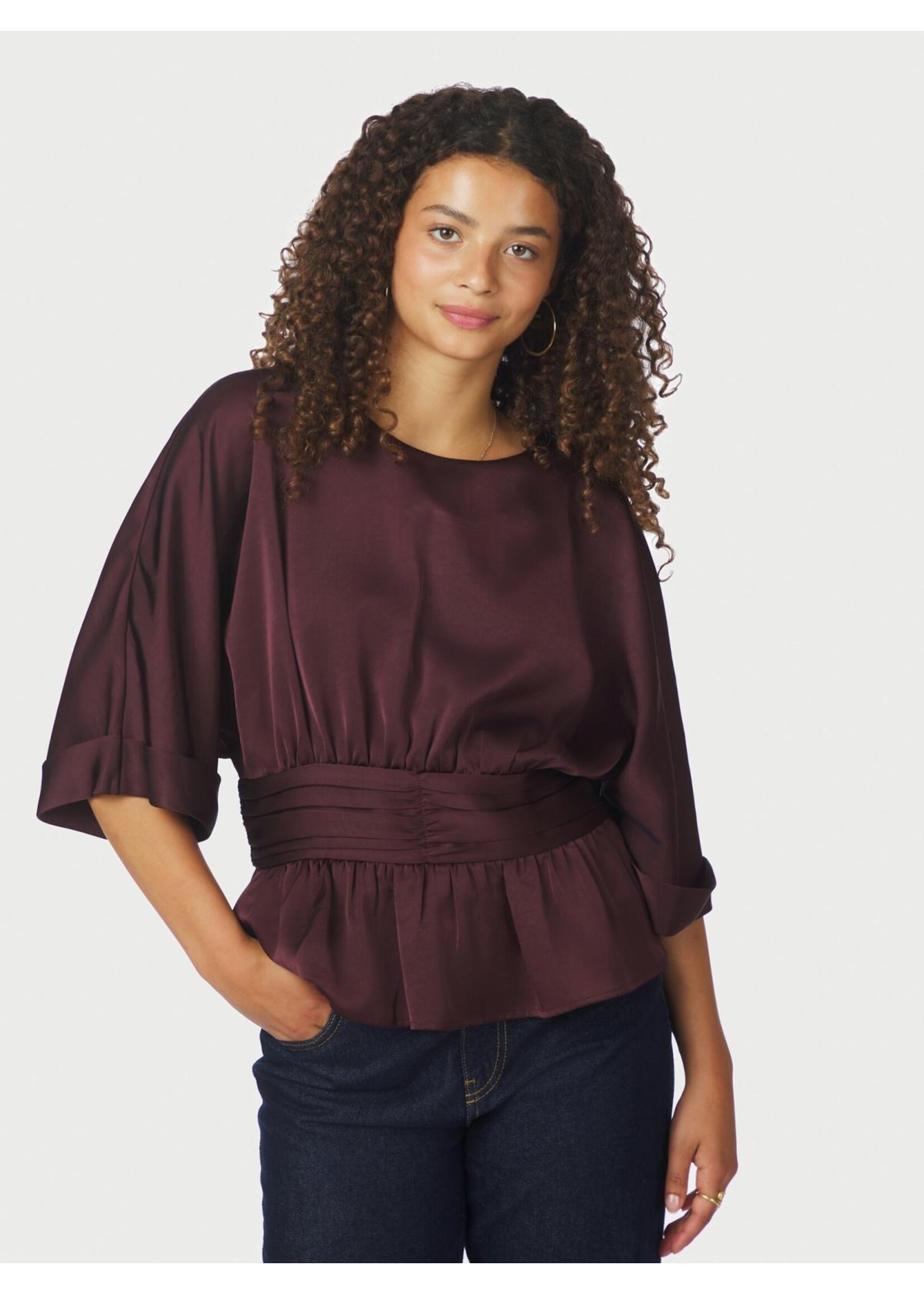 Neo Noir Neo Noir, Annegret Heavy Sateen Blouse , Burgundy, Size: