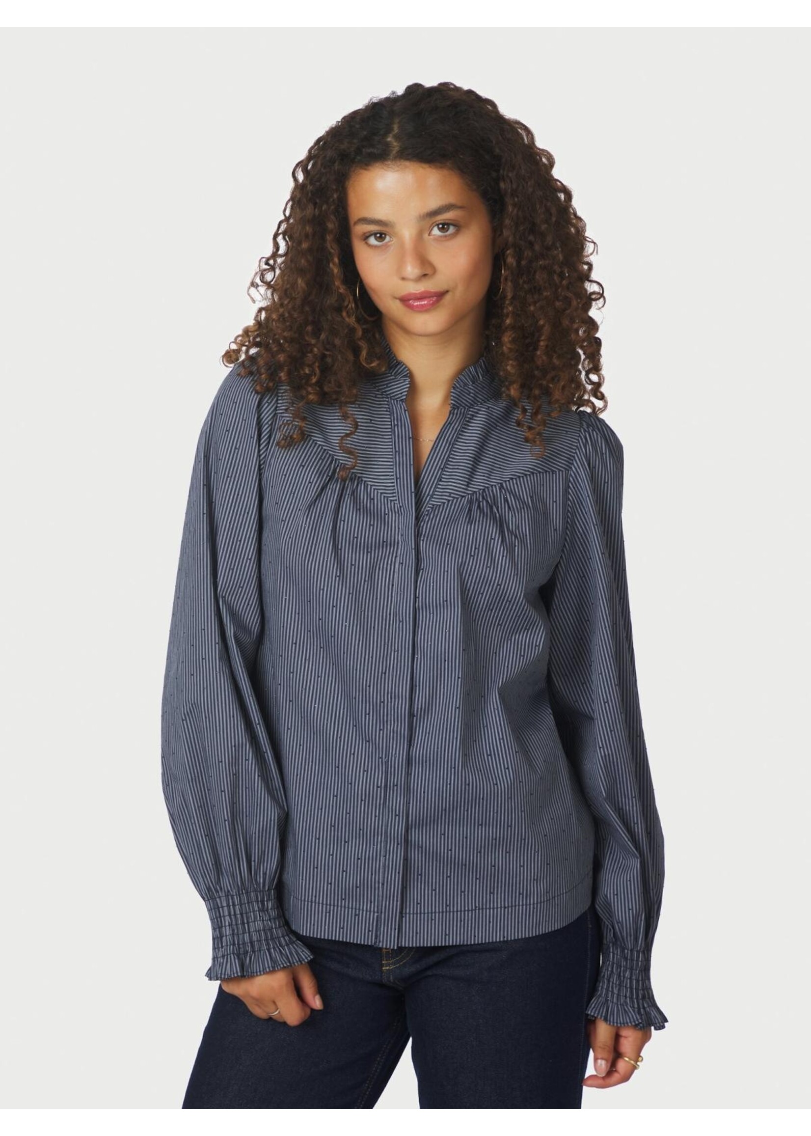 Neo Noir Neo Noir, Astrida Stripe Stone Blouse , Navy, Size: