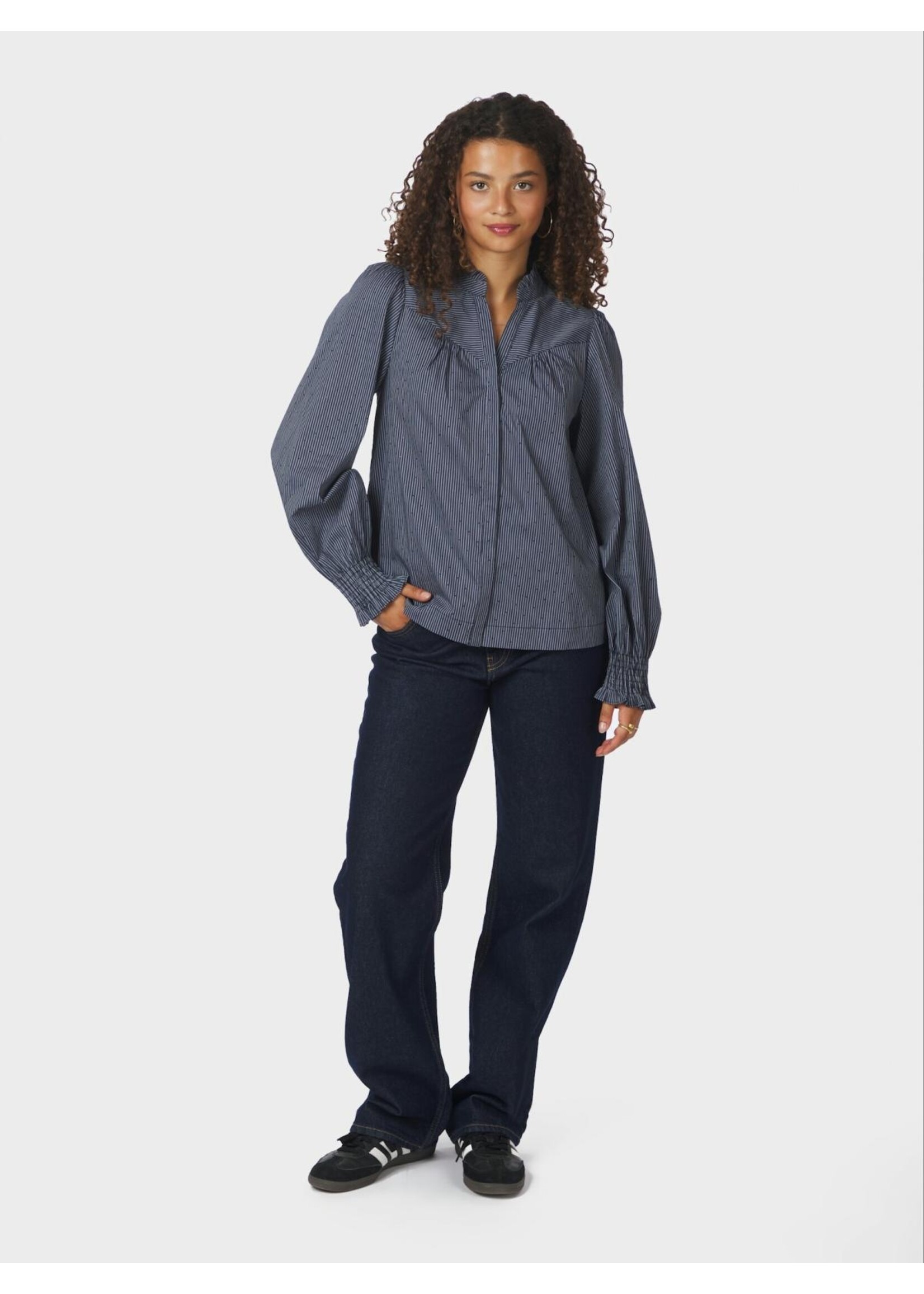 Neo Noir Neo Noir, Astrida Stripe Stone Blouse , Navy, Size: