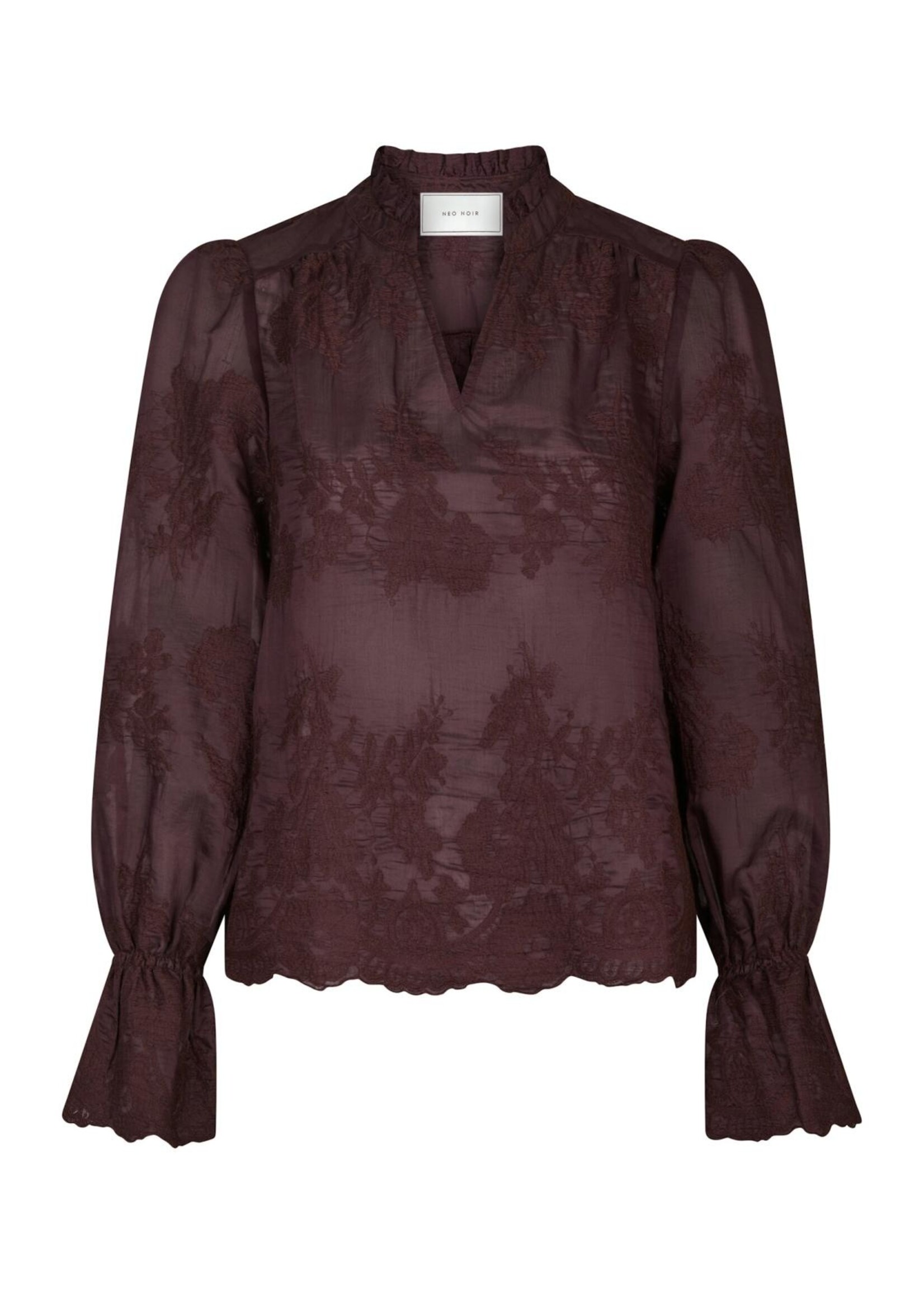 Neo Noir Neo Noir, Amara Big Embroidery Blouse, Burgundy, Size: