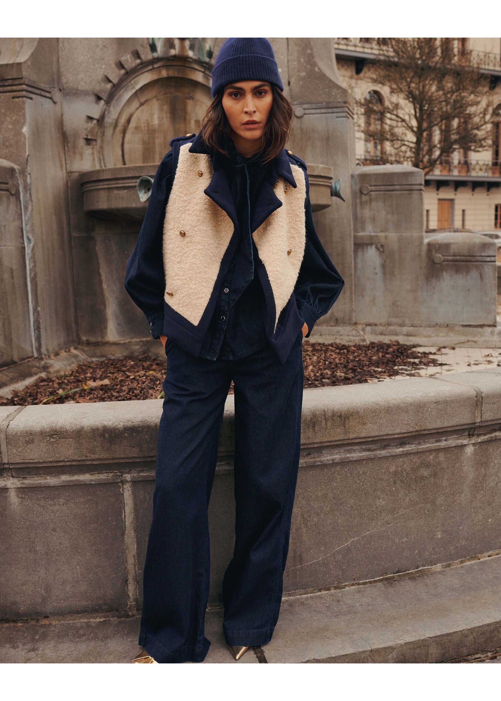 Summum Summum, Gilet Boucle wool mix, Midnight blue, Size: