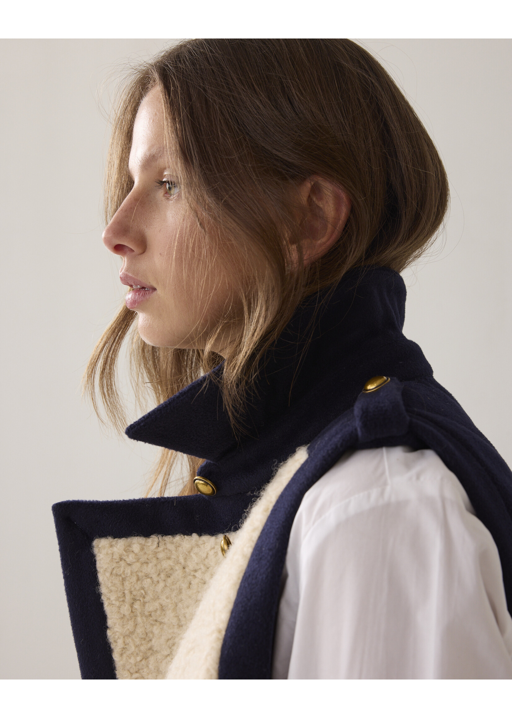 Summum Summum, Gilet Boucle wool mix, Midnight blue, Size: