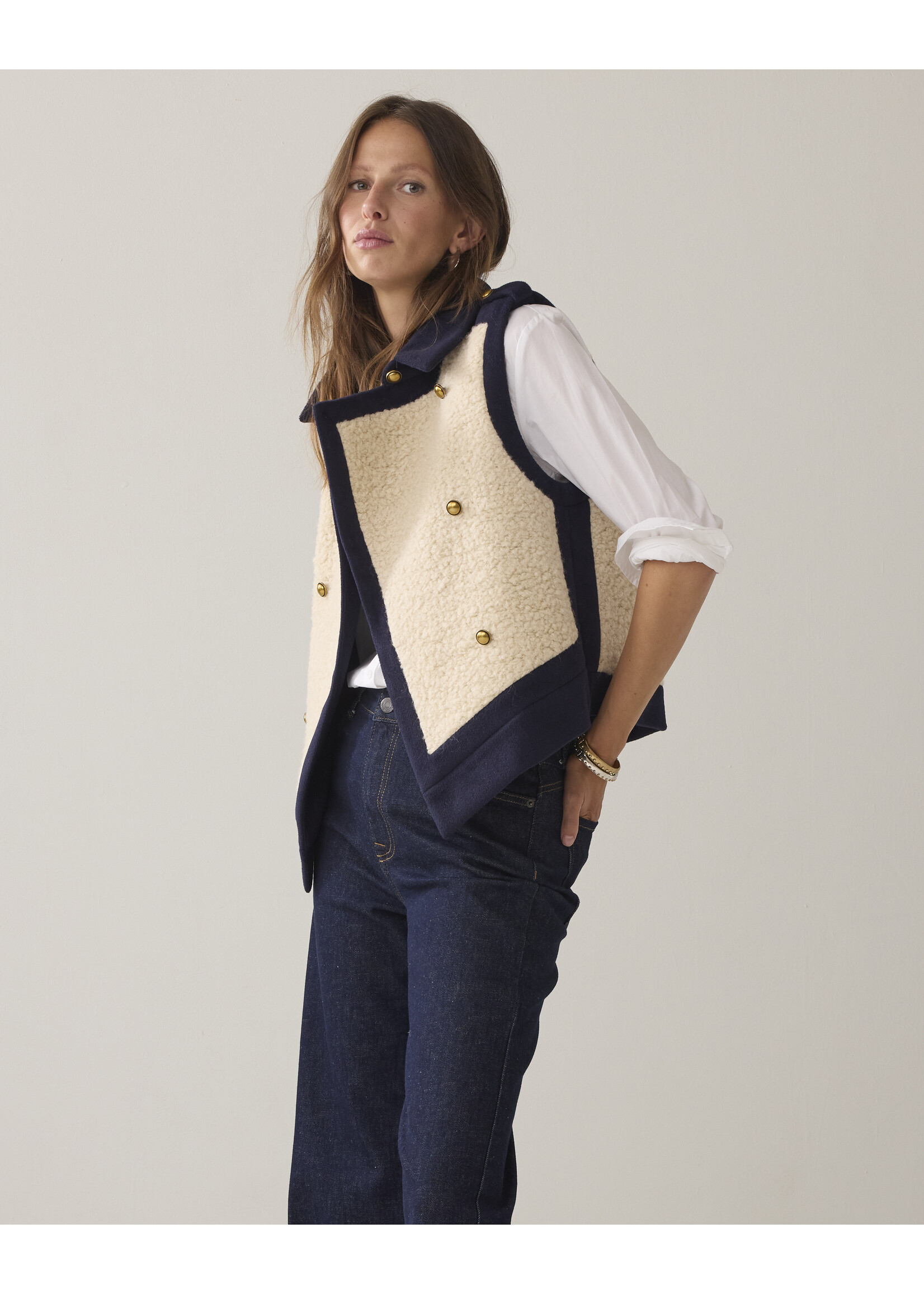 Summum Summum, Gilet Boucle wool mix, Midnight blue, Size: