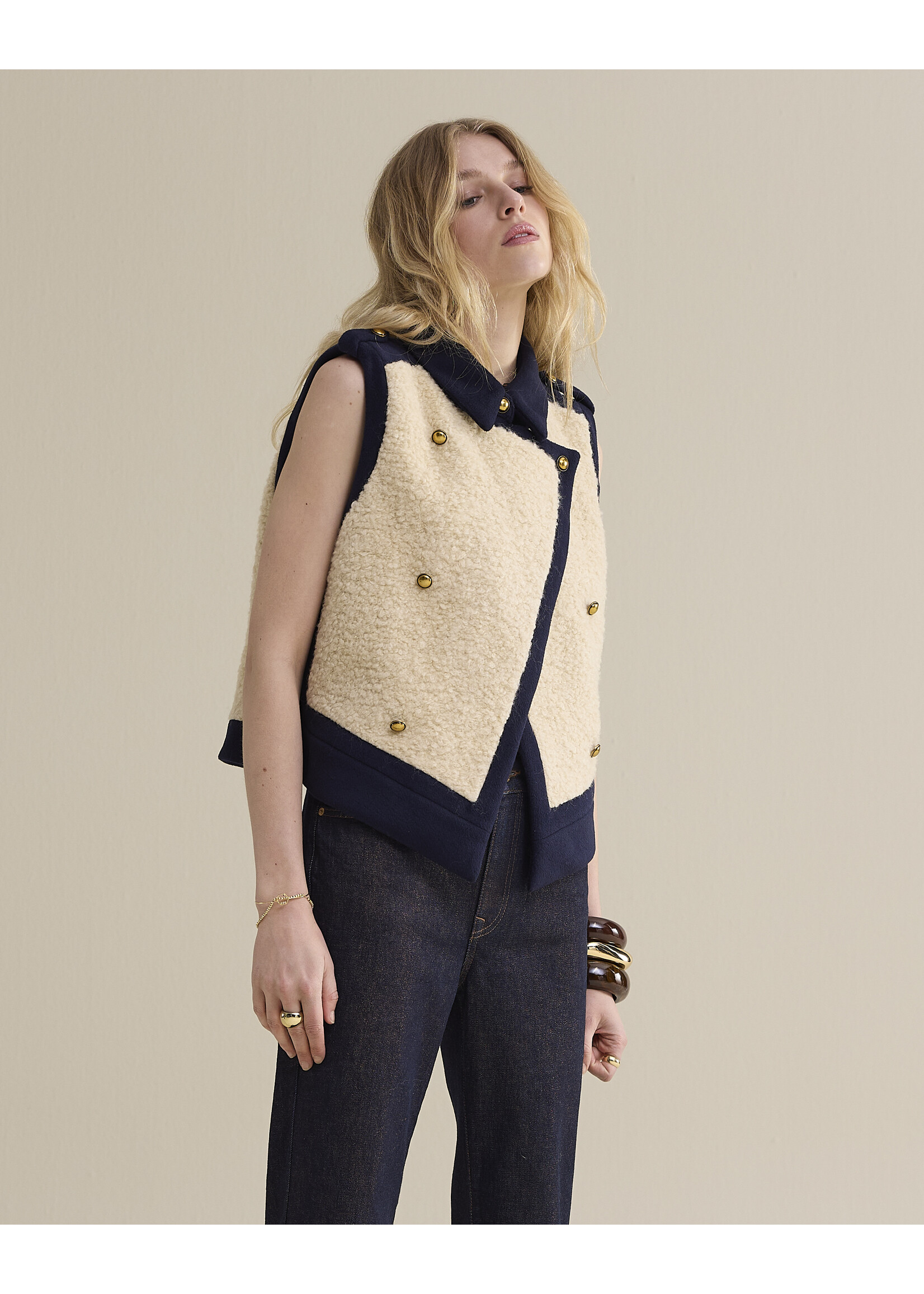 Summum Summum, Gilet Boucle wool mix, Midnight blue, Size: