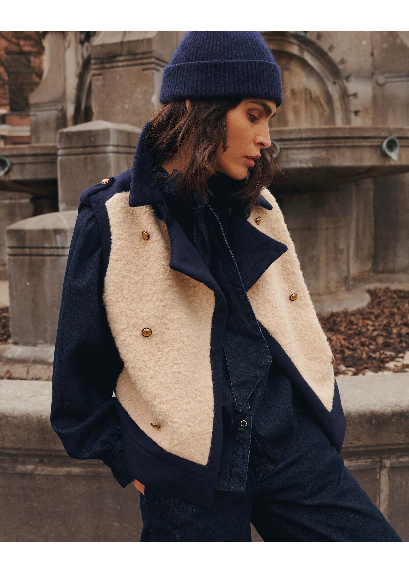 Summum Summum, Gilet Boucle wool mix, Midnight blue, Size: