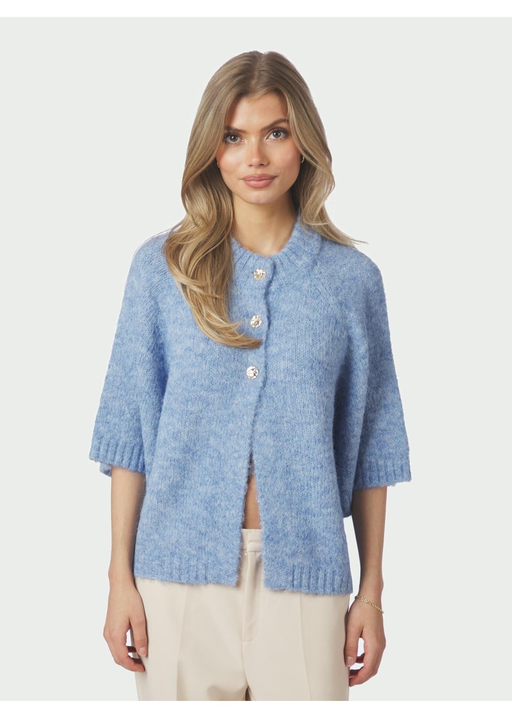 Neo Noir Neo Noir, Benuta Fluffy Knit Cardigan, Dusty blue, Size: