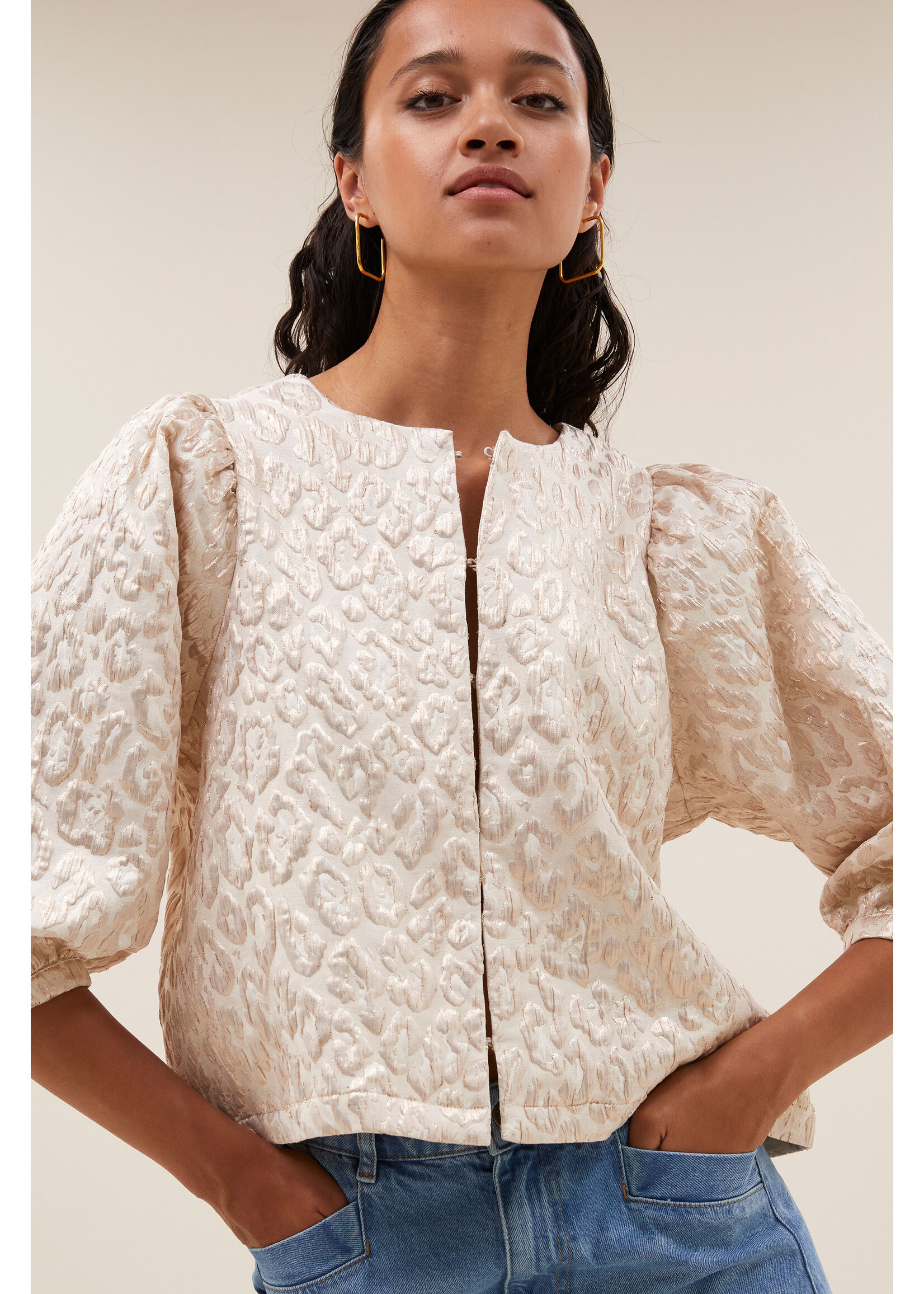 By-Bar By-Bar, Mauri sparkle cheetah blouse, Champagne, Size: