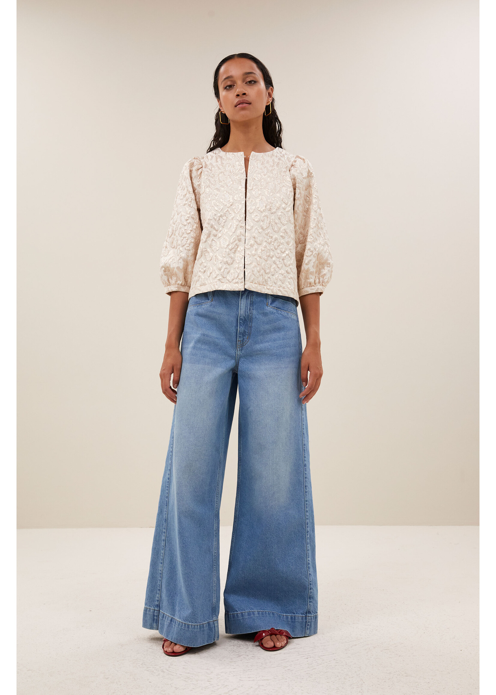 By-Bar By-Bar, Mauri sparkle cheetah blouse, Champagne, Size: