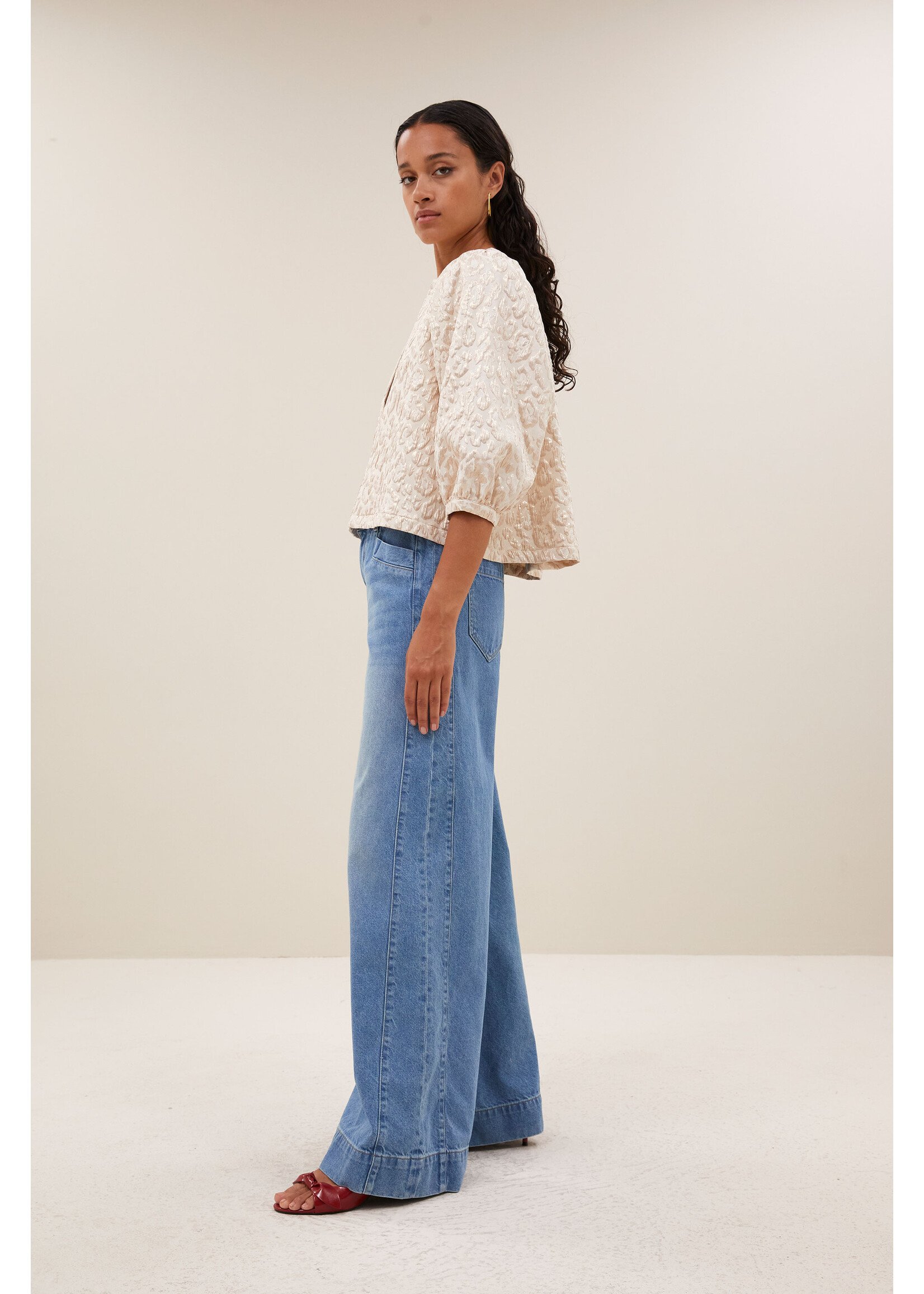 By-Bar By-Bar, Mauri sparkle cheetah blouse, Champagne, Size: