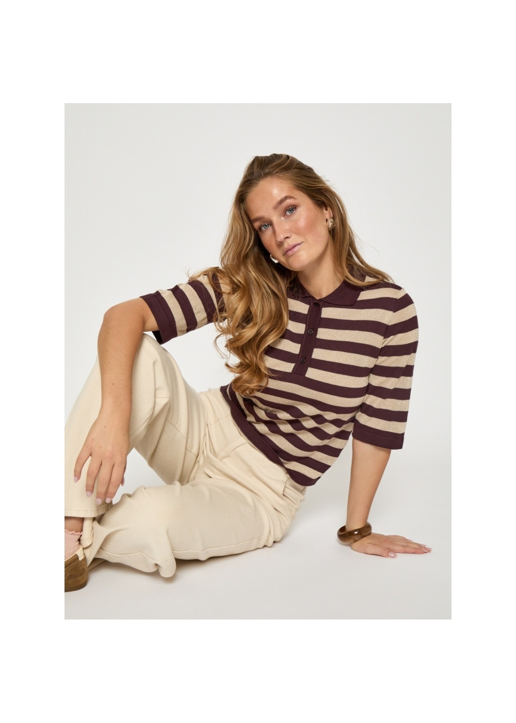 Minus Minus, MSAlice Knit T-Shirt, Fudge purple stripe, Size: