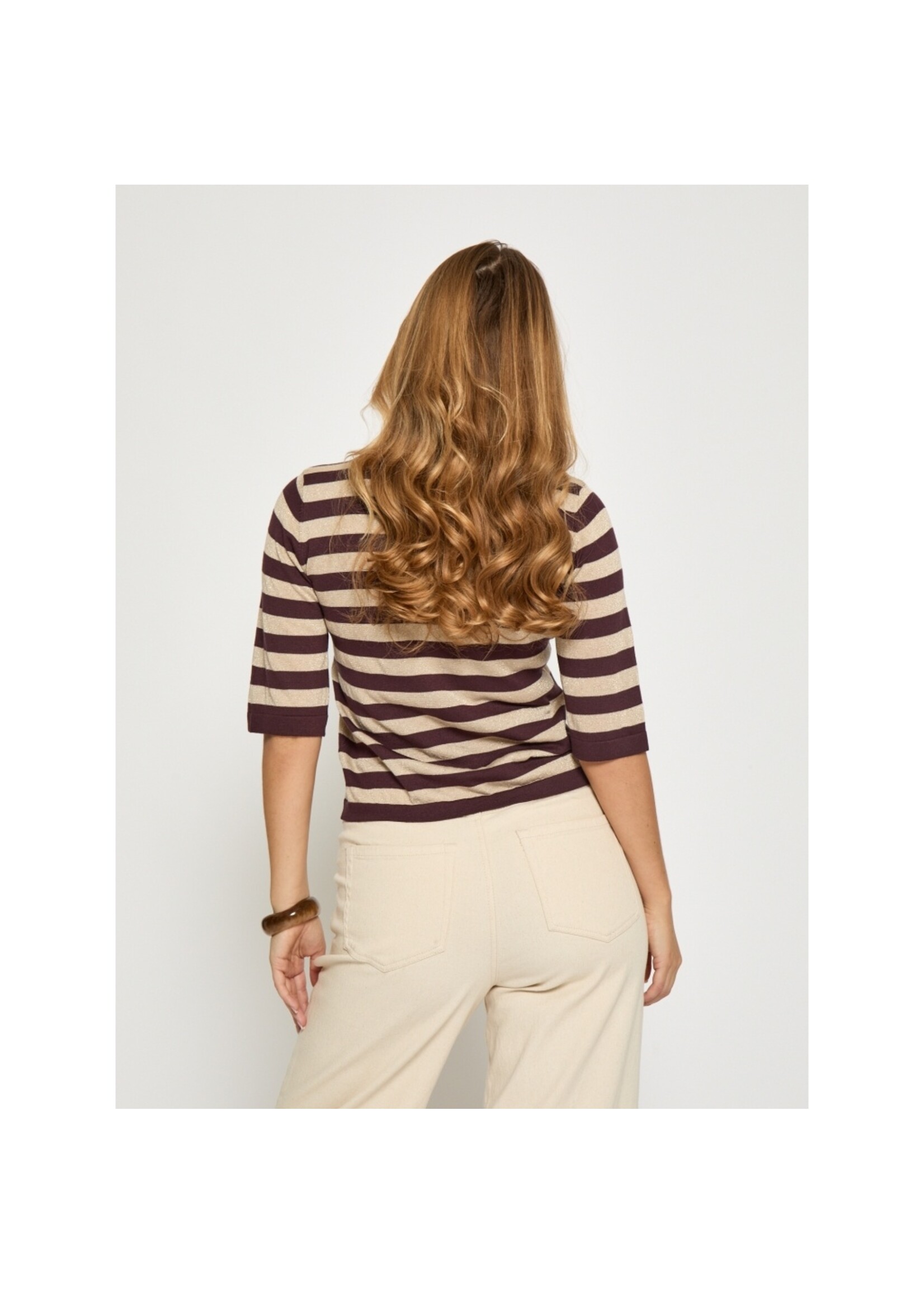 Minus Minus, MSAlice Knit T-Shirt, Fudge purple stripe, Size: