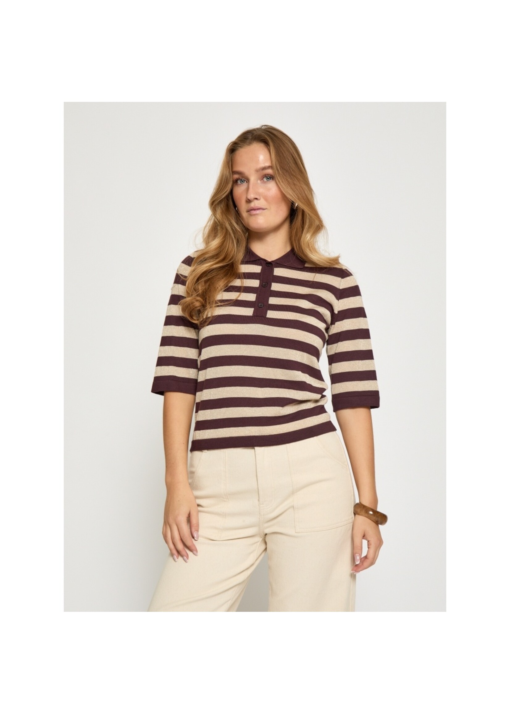Minus Minus, MSAlice Knit T-Shirt, Fudge purple stripe, Size: