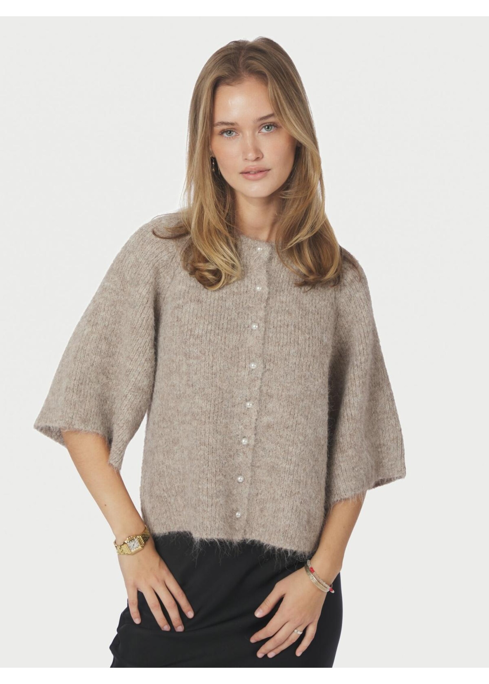 Neo Noir Neo Noir, Amaya Fluffy Knit Cardigan , Beige Melange