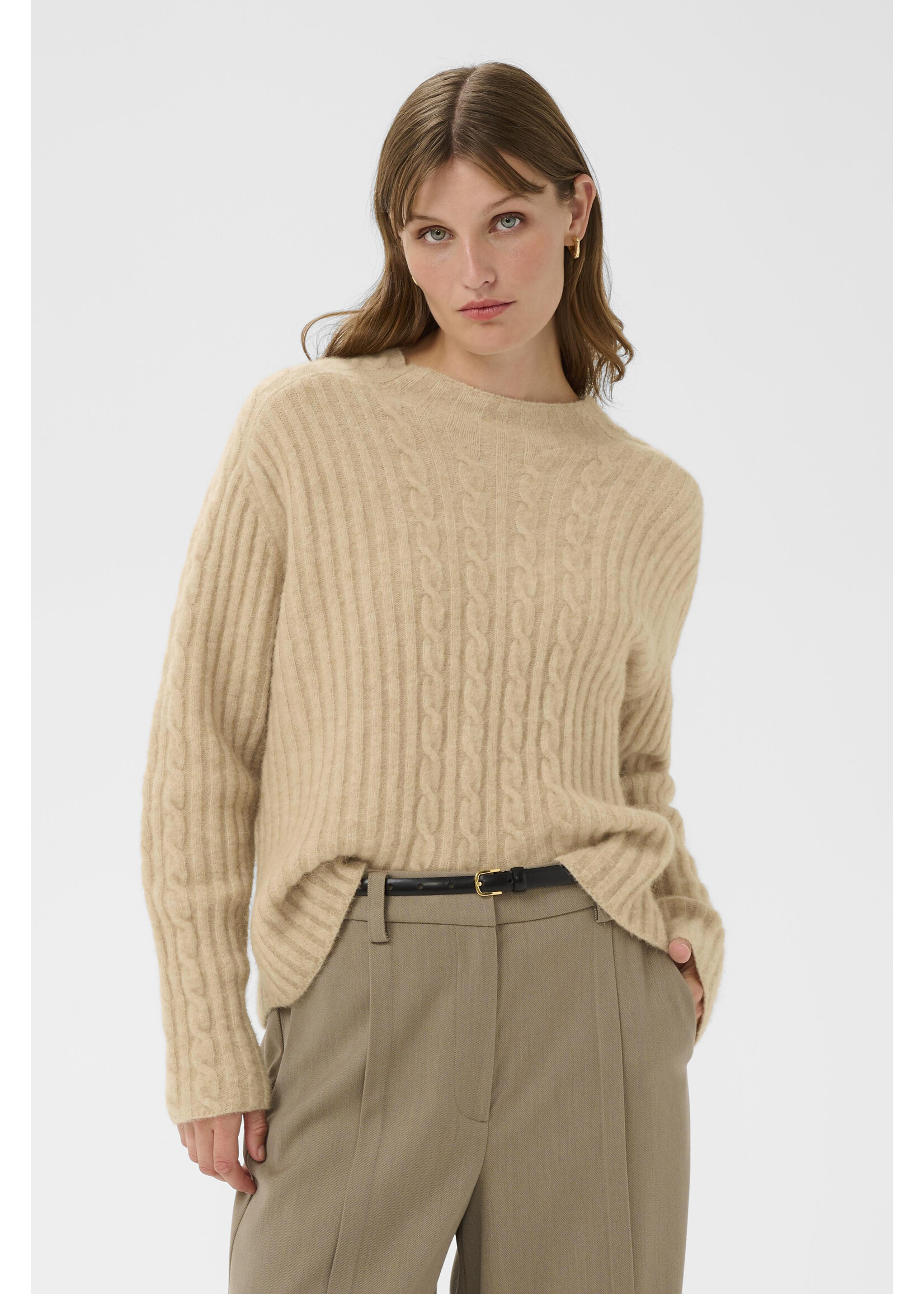 Soaked In Luxury Soaked, SLAnina Cable Pullover,  Parchment Mela, Size:
