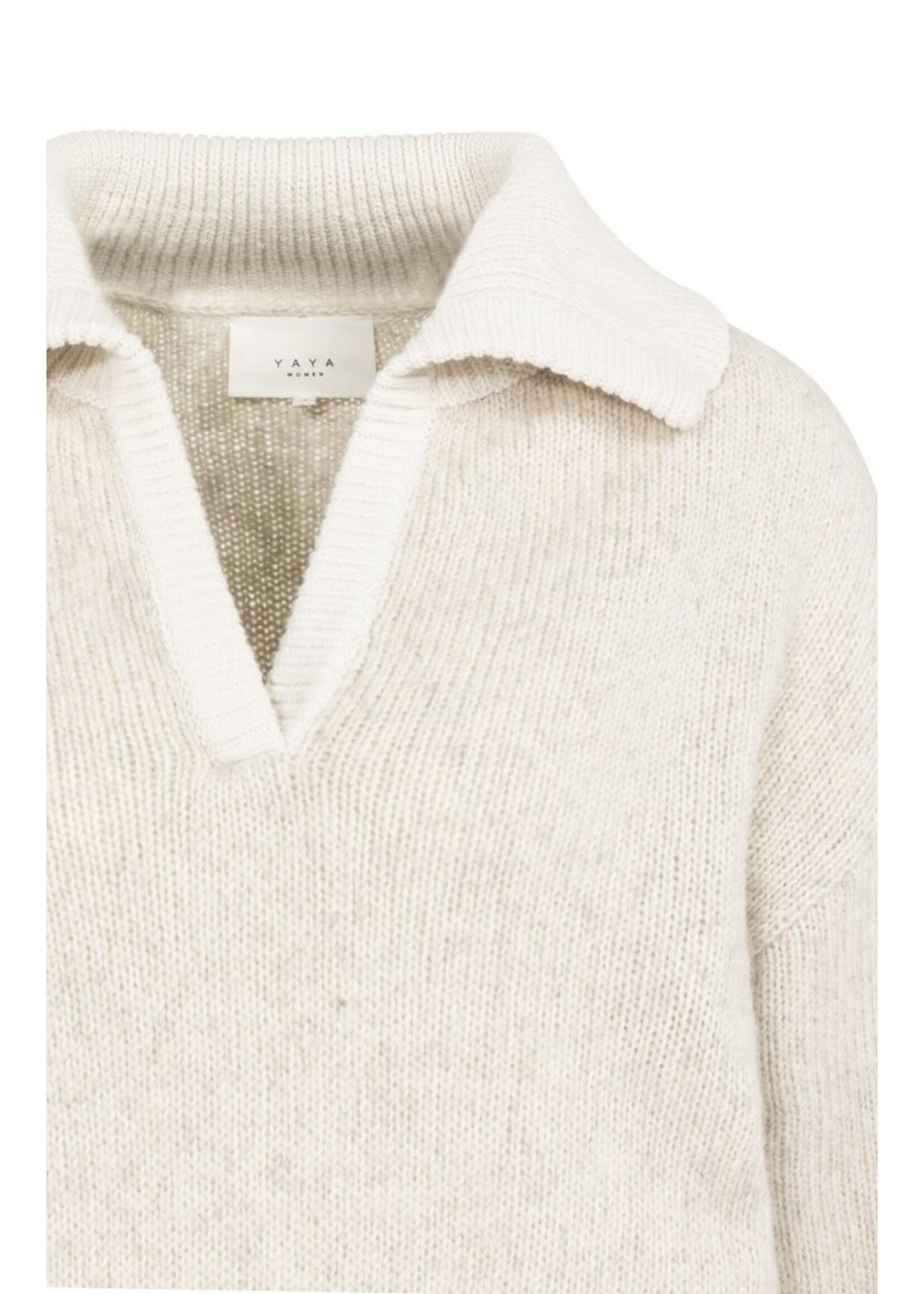 Yaya Yaya, Gebreide trui met contrasterende kraag en boorden, Grey, Size: