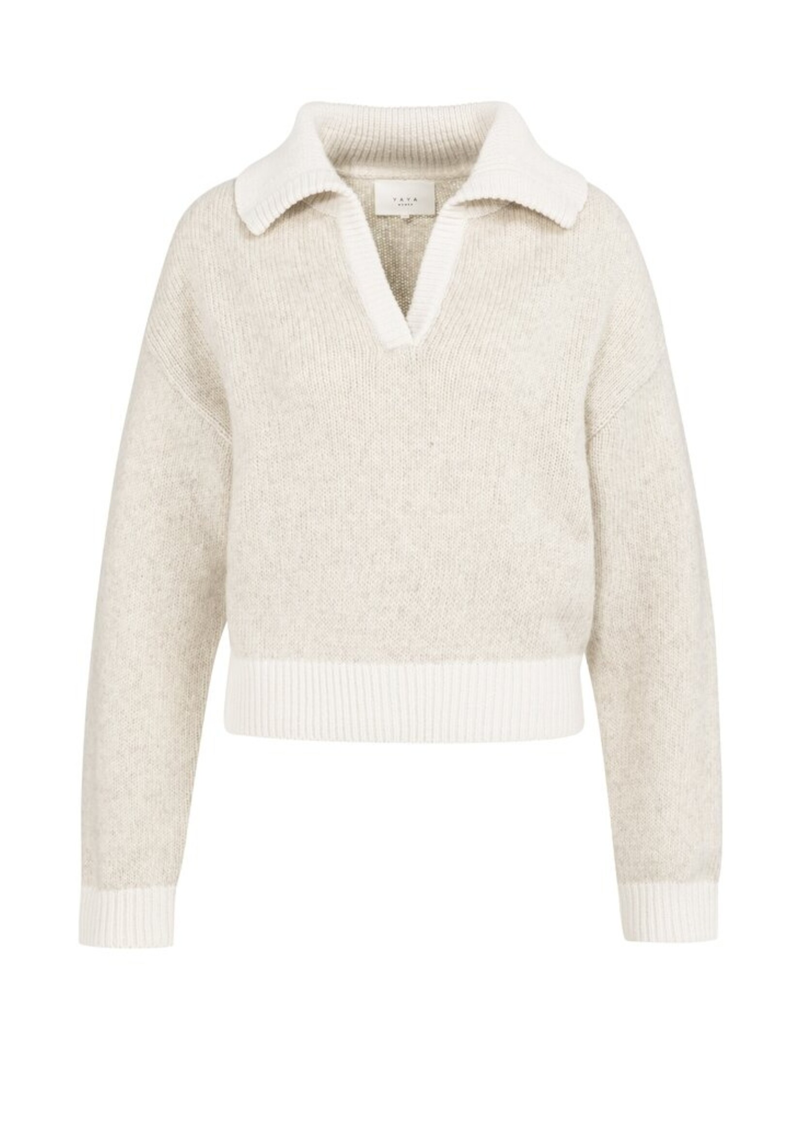 Yaya Yaya, Gebreide trui met contrasterende kraag en boorden, Grey, Size: