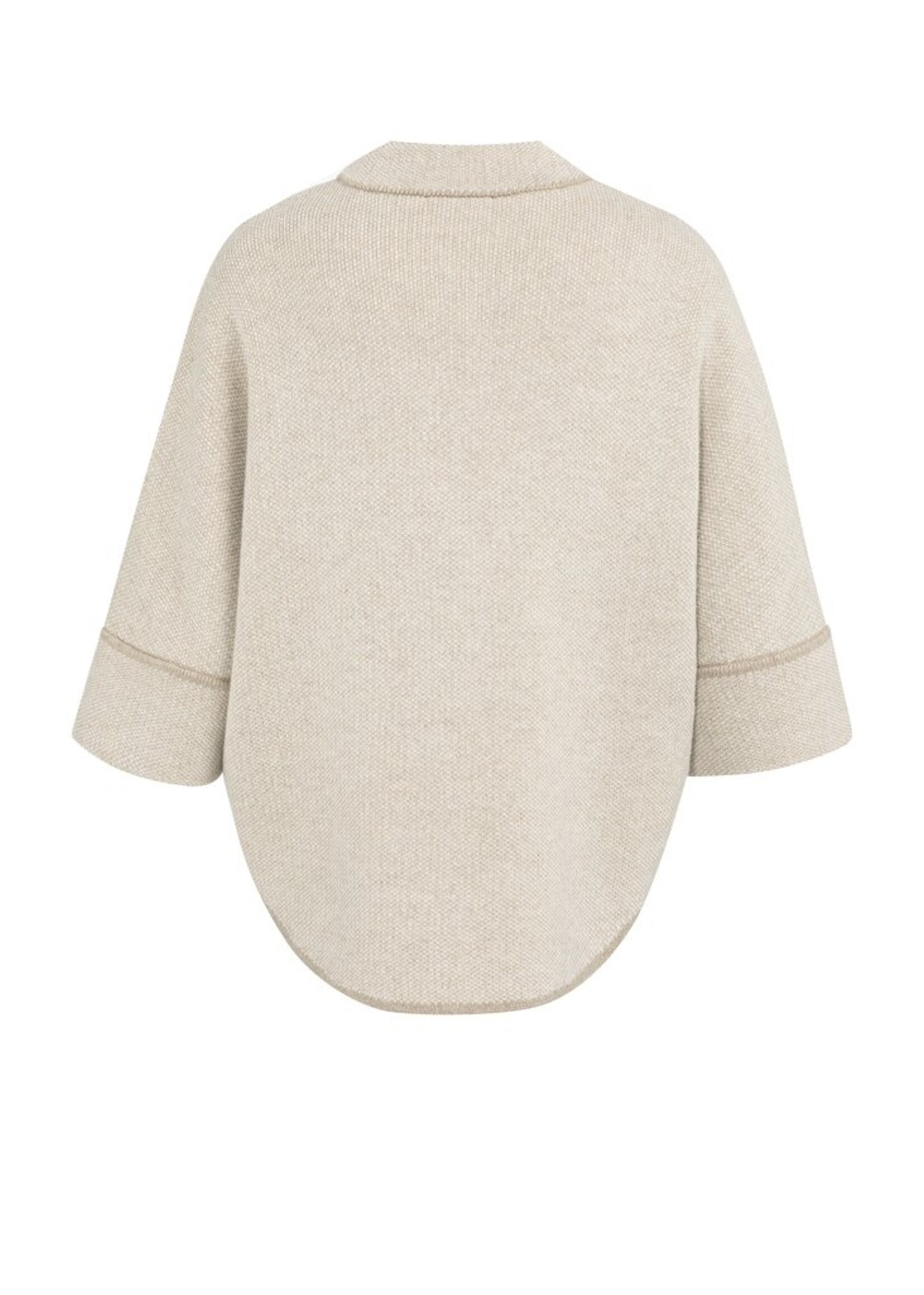 Yaya Yaya, Grofgebreid poncho-vest met ronde zoom, Brown, Size: