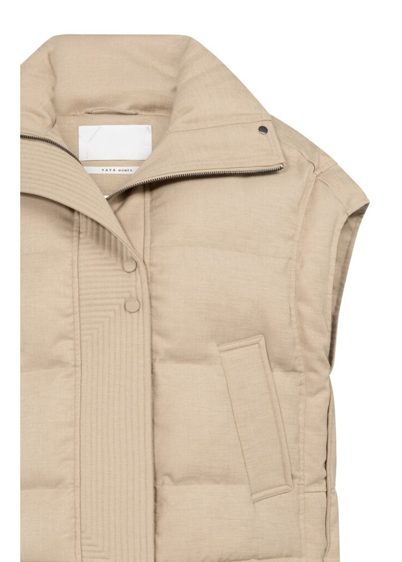Yaya Yaya, Gewatteerde oversized bodywarmer met kraag, Gold, Size: