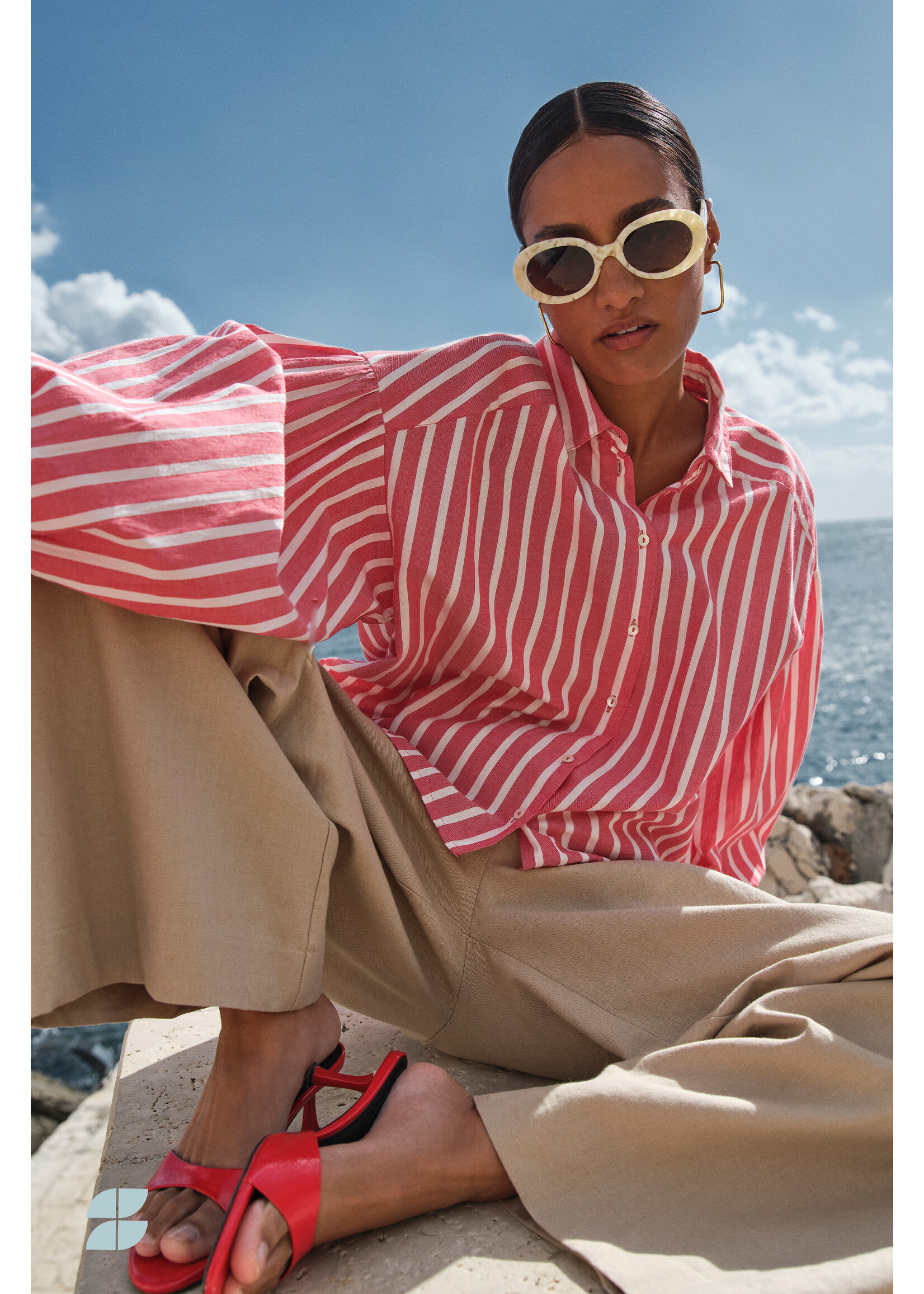 By-Bar By-Bar, sarah short stripe blouse, Red Stripe, size: