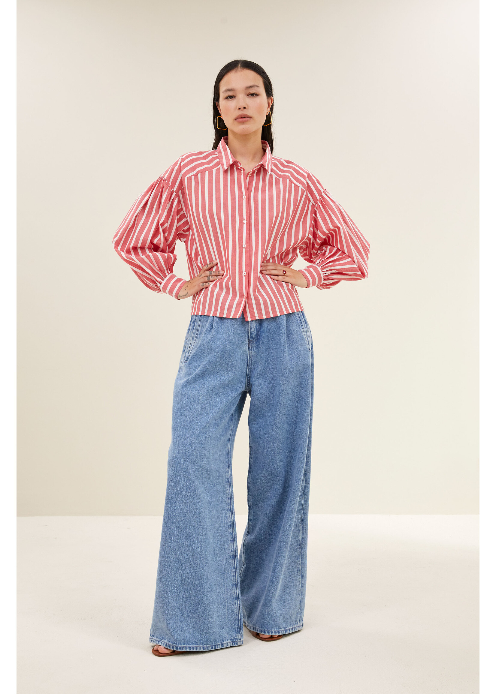 By-Bar By-Bar, sarah short stripe blouse, Red Stripe, size: