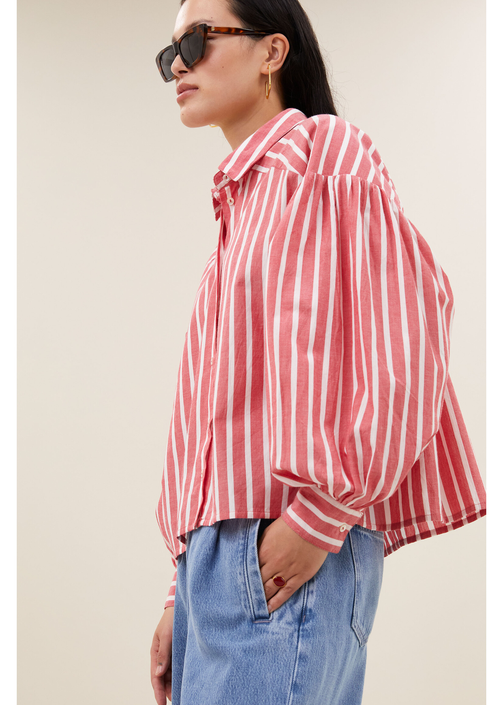 By-Bar By-Bar, sarah short stripe blouse, Red Stripe, size: