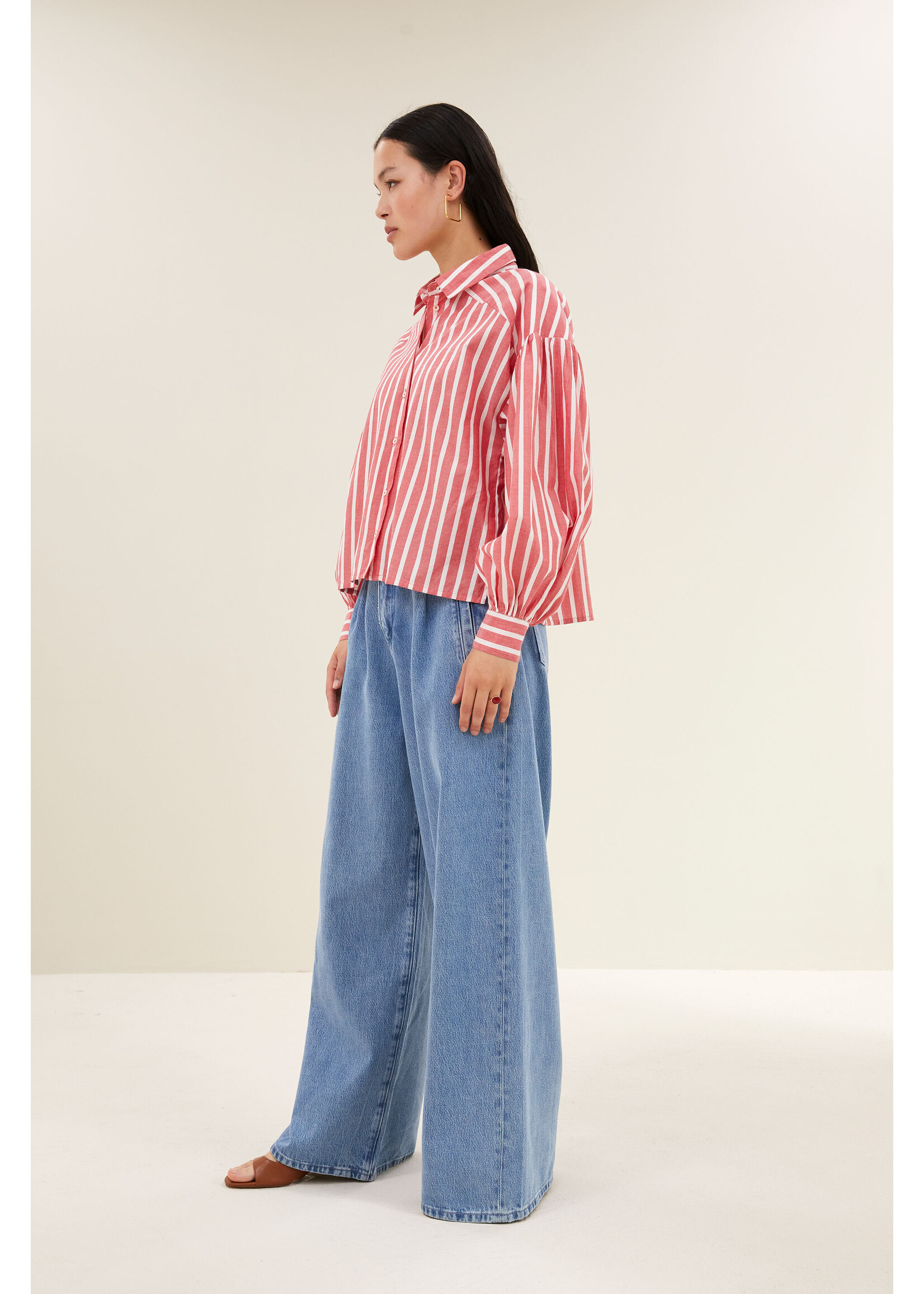 By-Bar By-Bar, sarah short stripe blouse, Red Stripe, size: