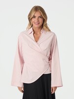 Neo Noir Neo Noir, Tifuna Stripe Wrap Shirt, Light Pink, Size: