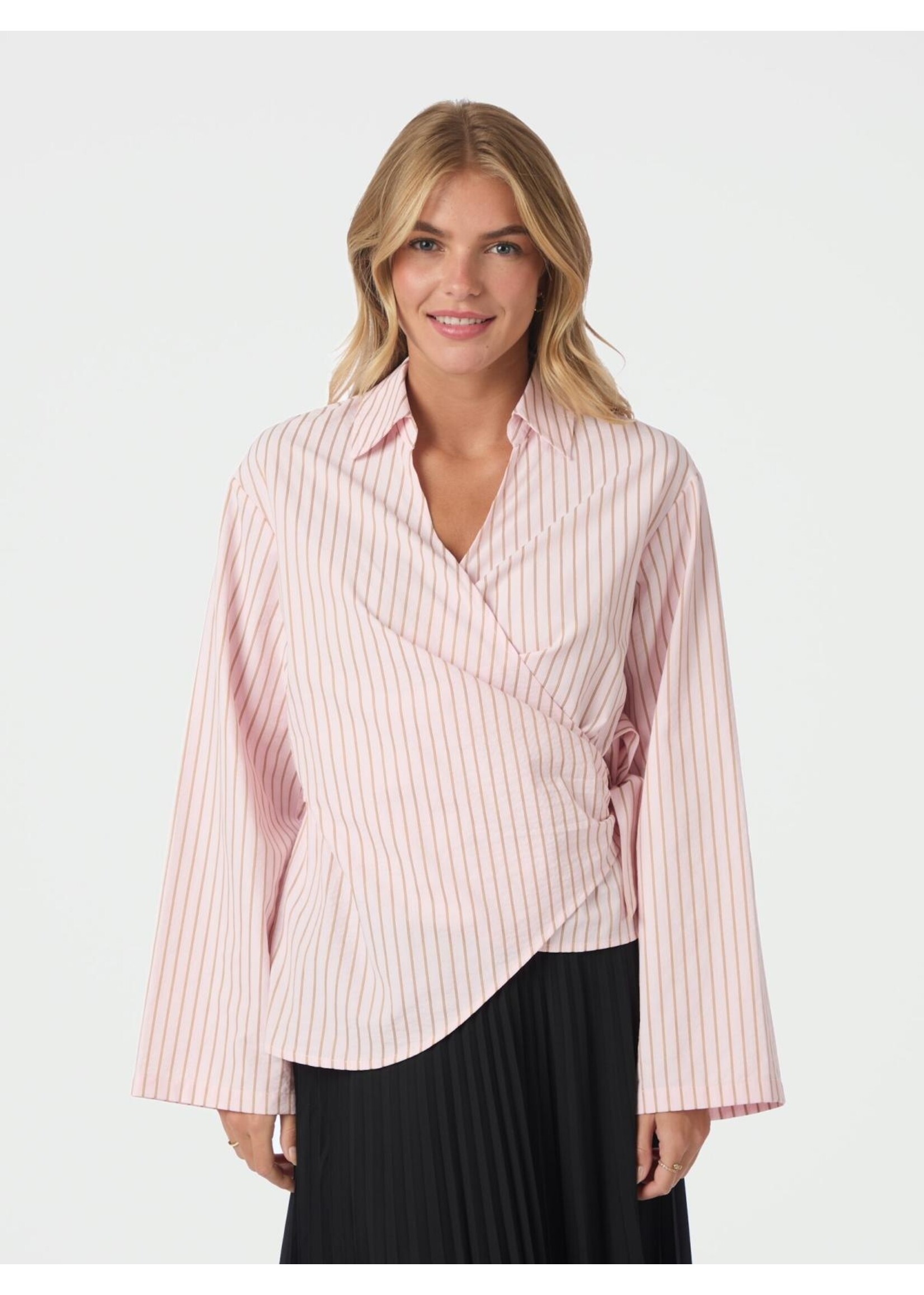 Neo Noir Neo Noir, Tifuna Stripe Wrap Shirt, Light Pink, Size: