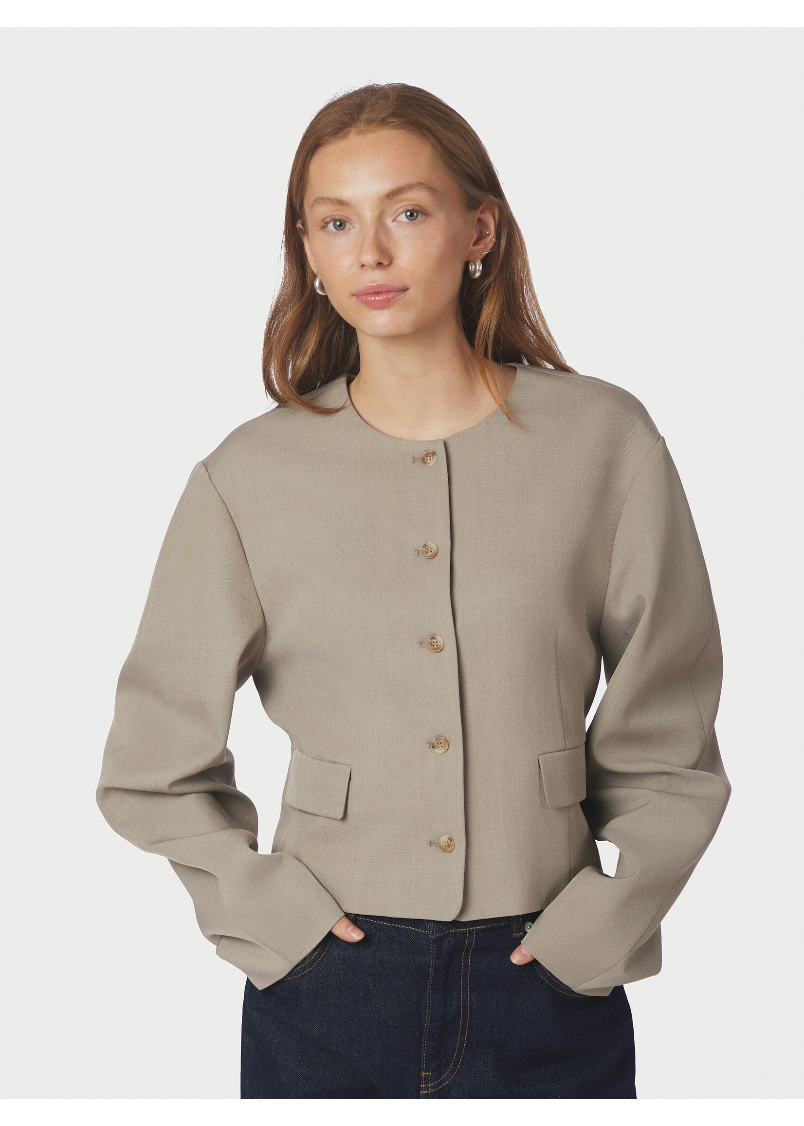 Neo Noir Neo Noir, Aranti Structure Curve Jacket, Warm grey, Size