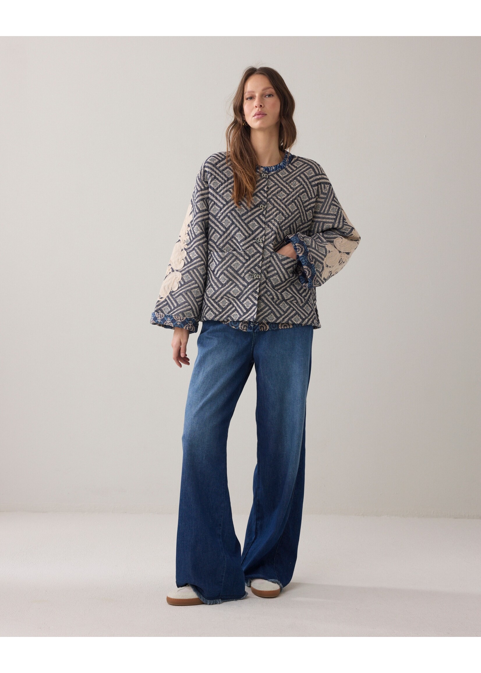 Summum Summum, Jacket Blue jacquard, Midnight blue, Size: