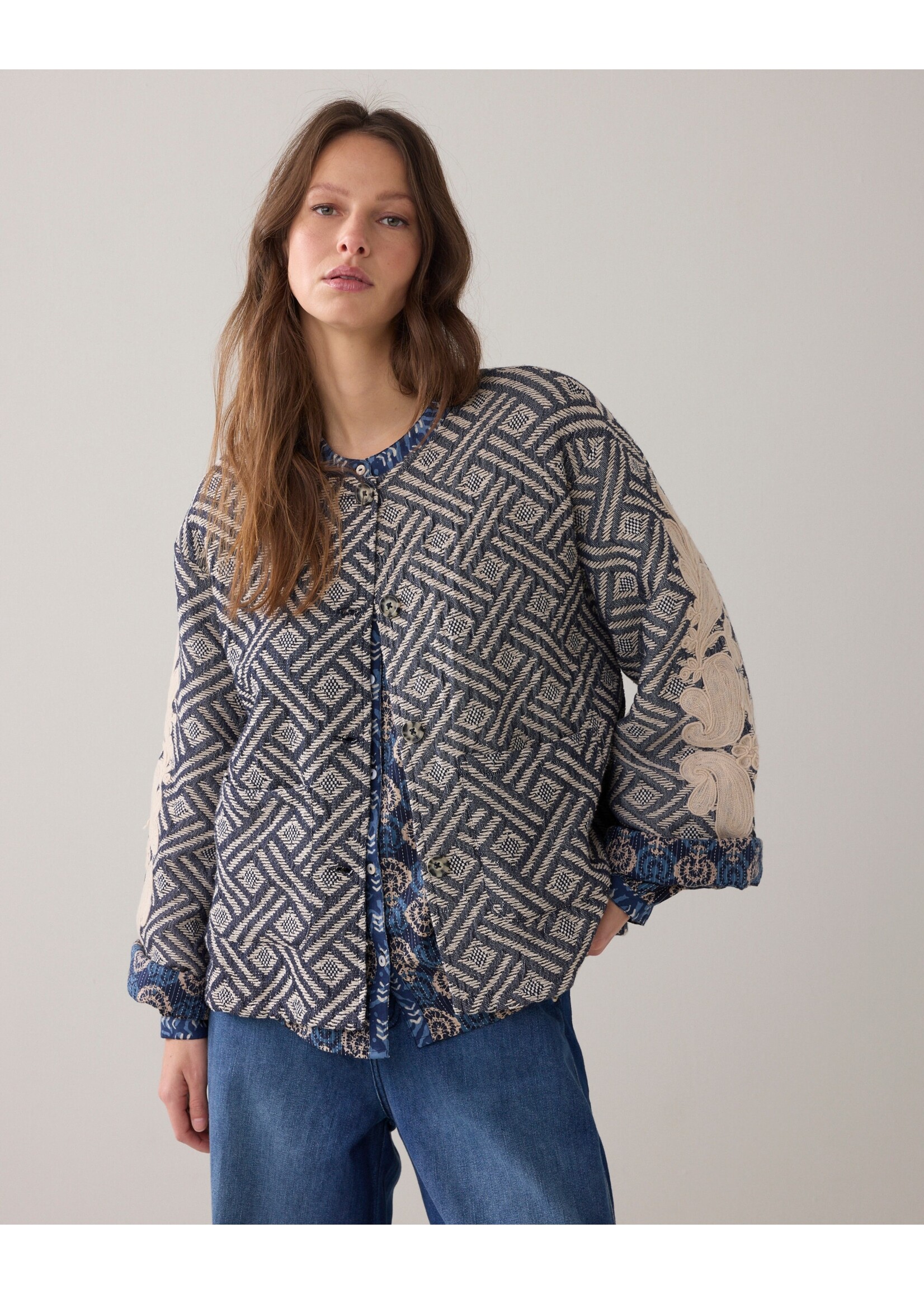 Summum Summum, Jacket Blue jacquard, Midnight blue, Size: