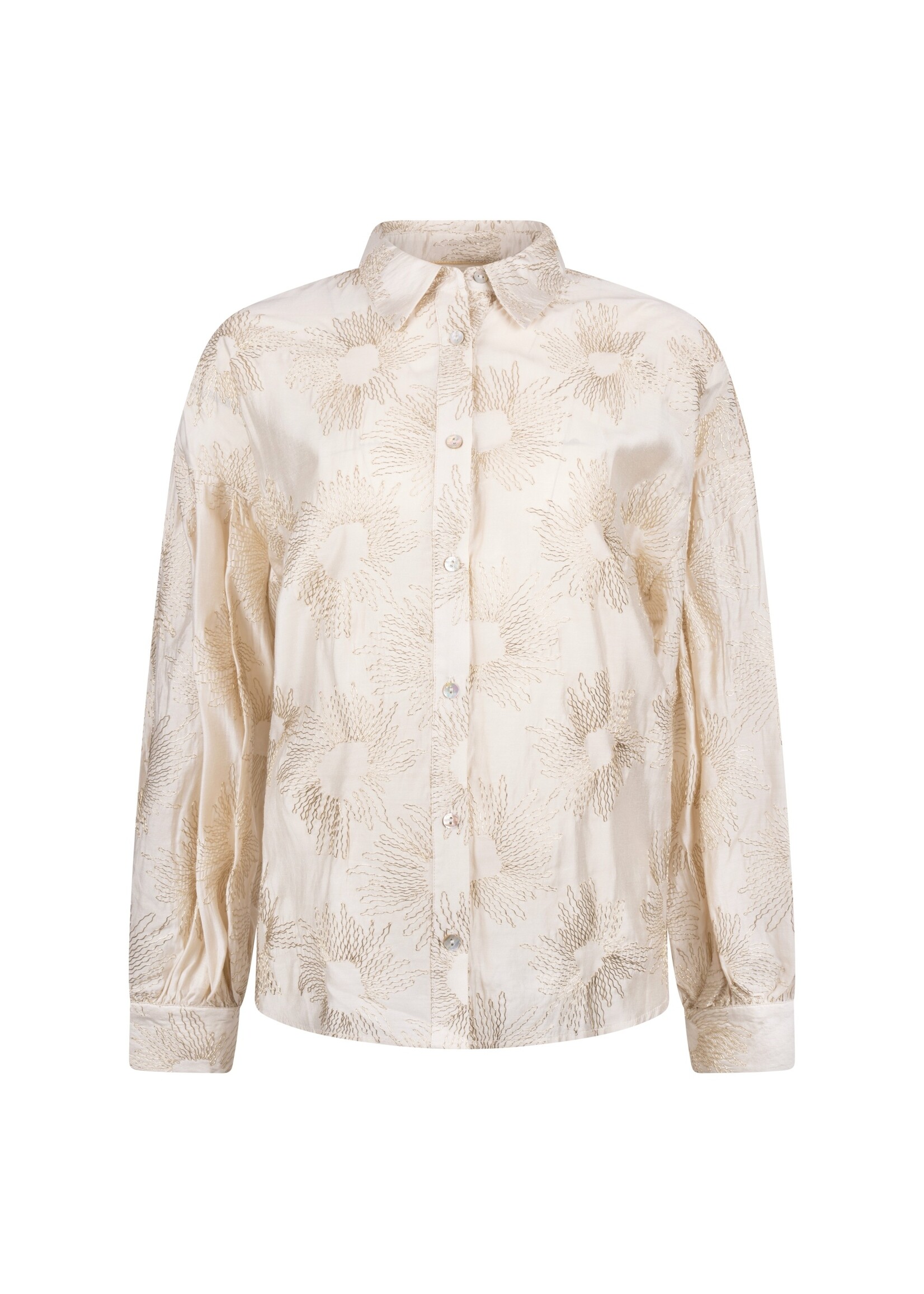 Nukus Nukus, Nola Blouse Embroidery, Offwhite/Gold, Size: