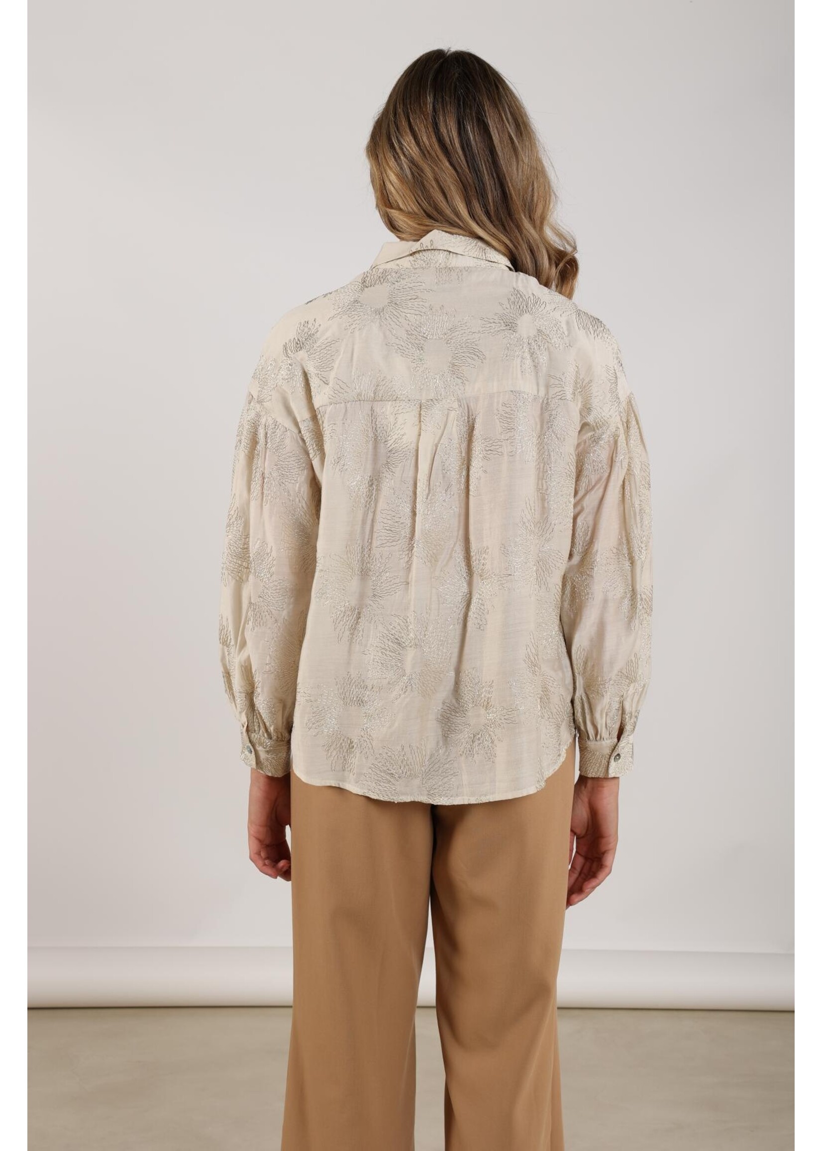 Nukus Nukus, Nola Blouse Embroidery, Offwhite/Gold, Size: