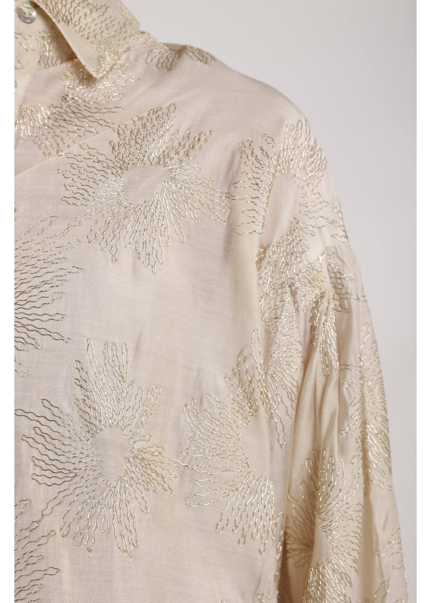 Nukus Nukus, Nola Blouse Embroidery, Offwhite/Gold, Size: