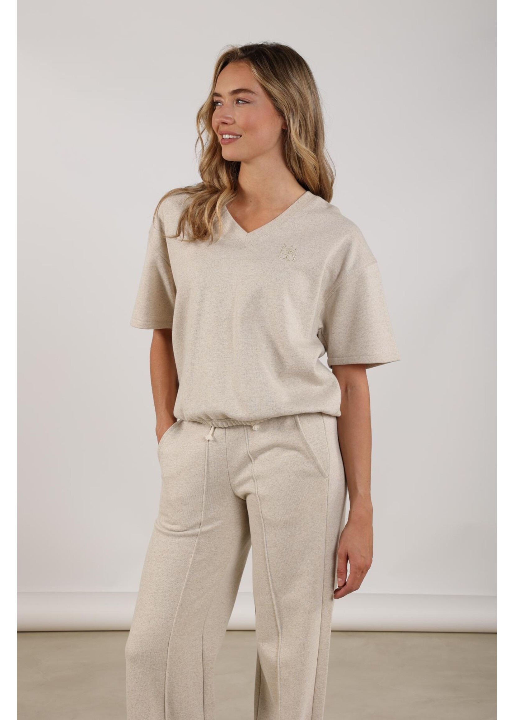 Nukus Nukus, Cici Pullover Lurex V-neck, Sand, Size: