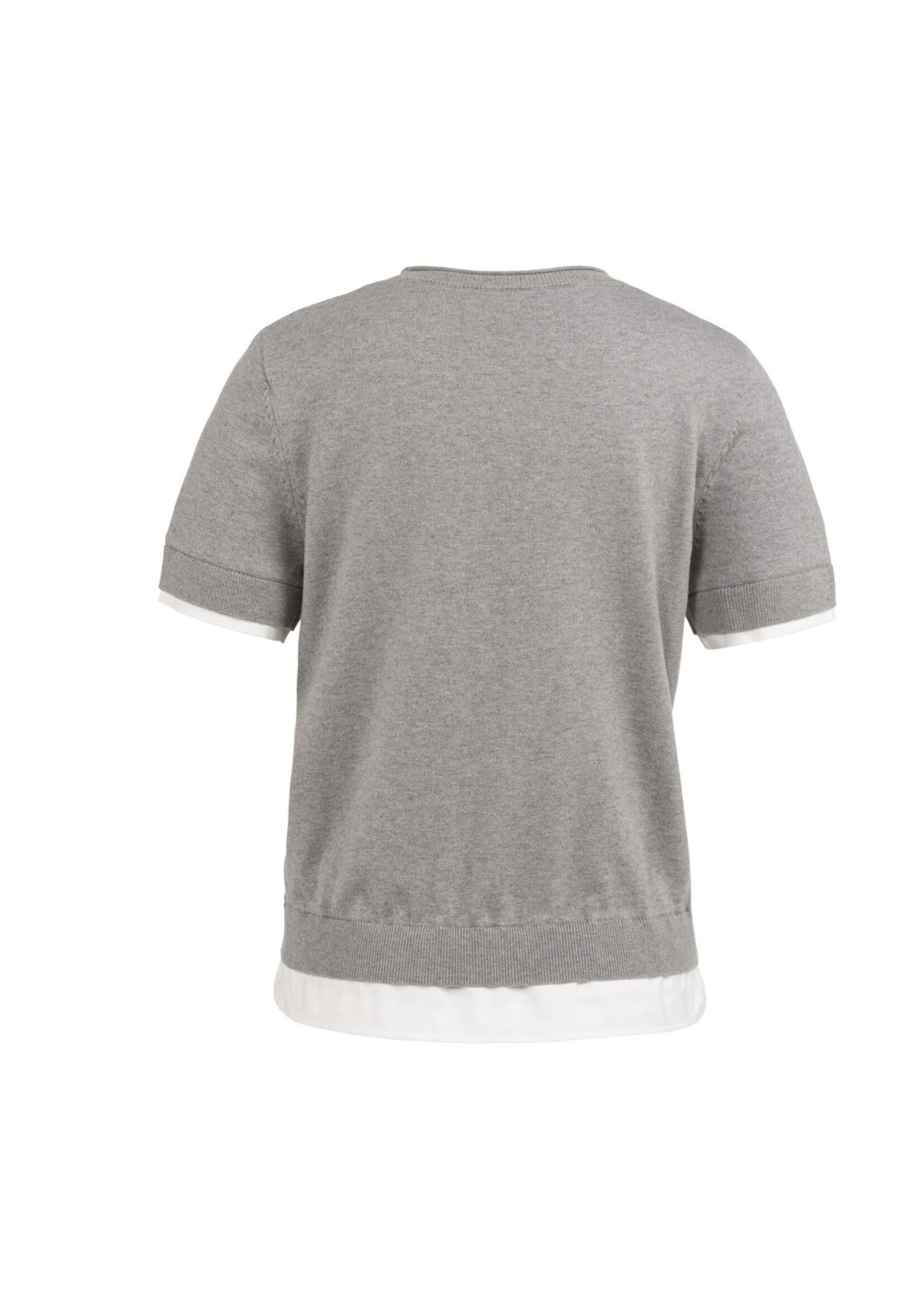 Yaya Yaya, Gebreide top met korte mouwen en blouse zoom, Iron grey melange, Size: