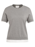Yaya Yaya, Gebreide top met korte mouwen en blouse zoom, Iron grey melange, Size: