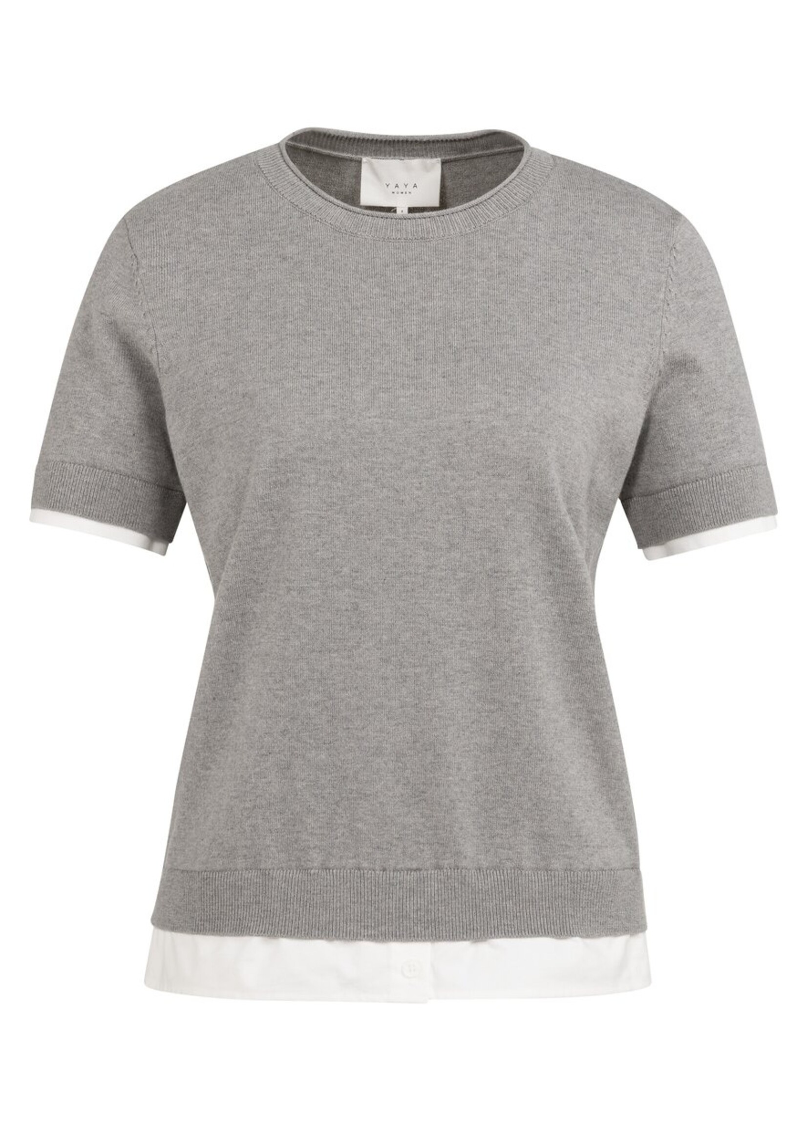 Yaya Yaya, Gebreide top met korte mouwen en blouse zoom, Iron grey melange, Size: