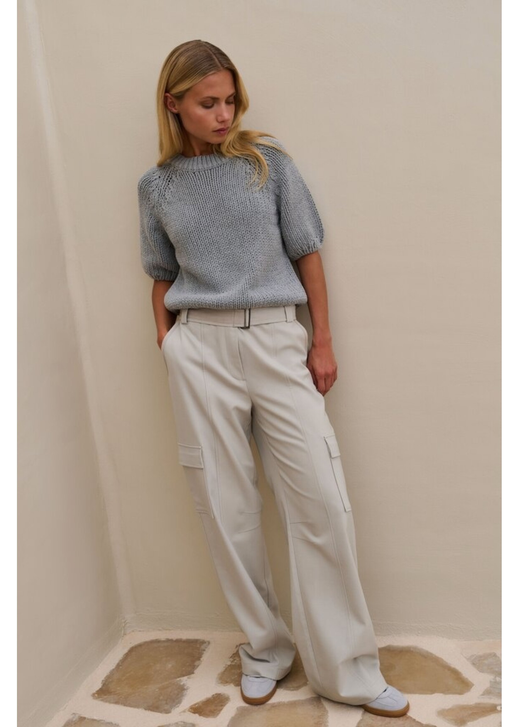 Yaya Yaya, Grofgebreide trui met korte mouwen, Kit Beige, Size: