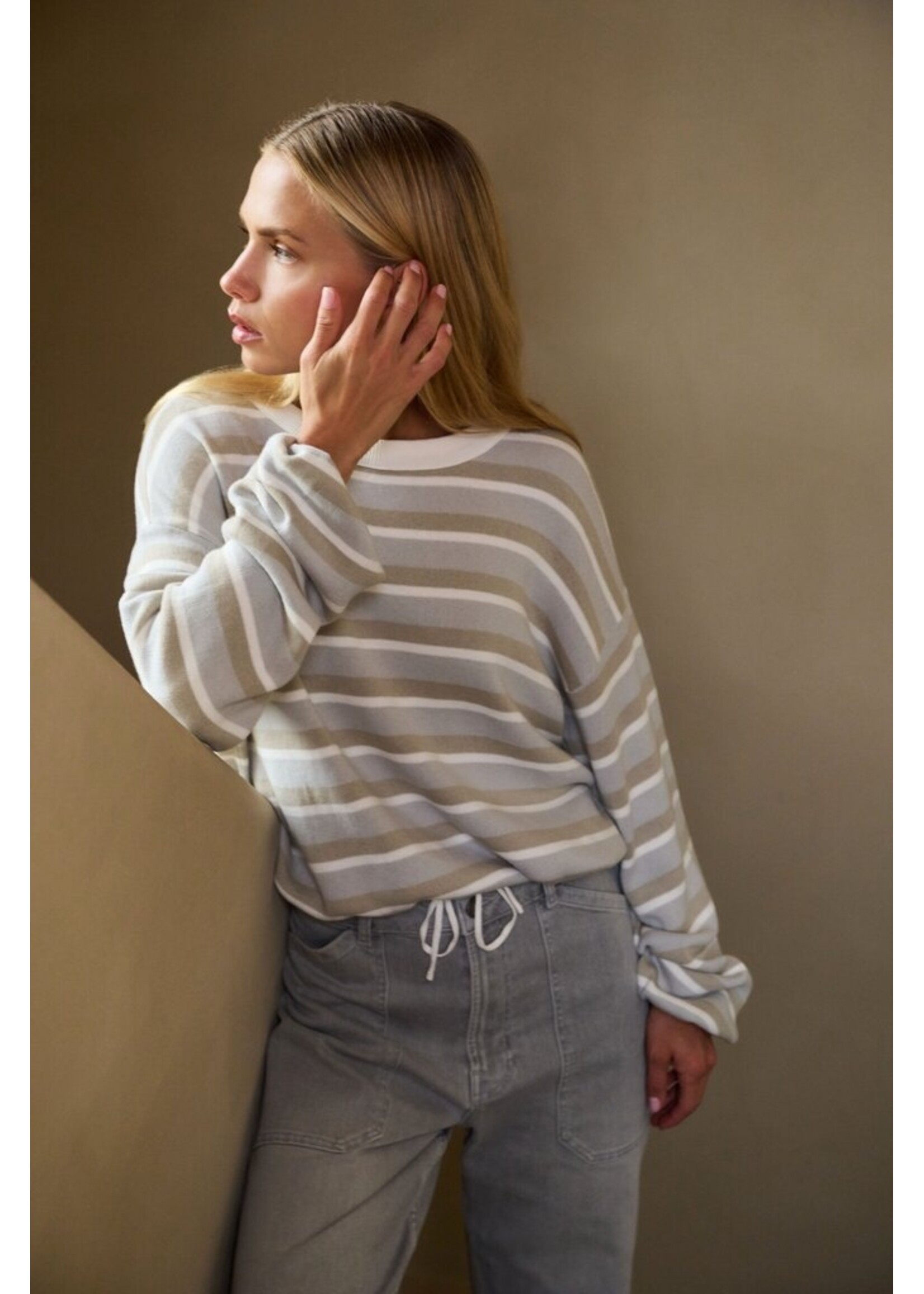 Yaya Yaya, Gestreepte trui met koorddetail in de zoom, Blue dessin, Size: