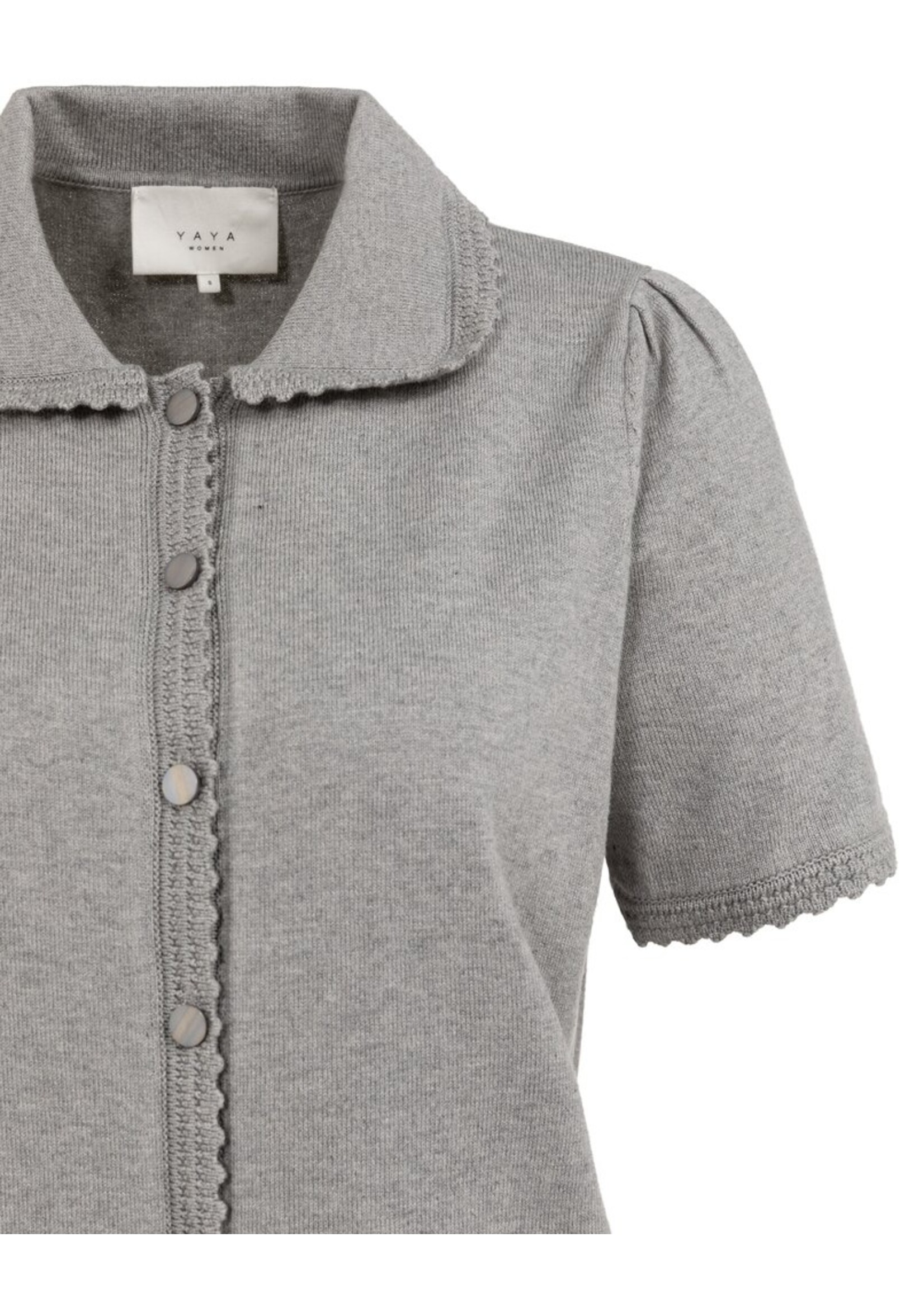 Yaya Yaya, Gebreid vest met korte mouwen en knopen, Iron grey melange, Size:
