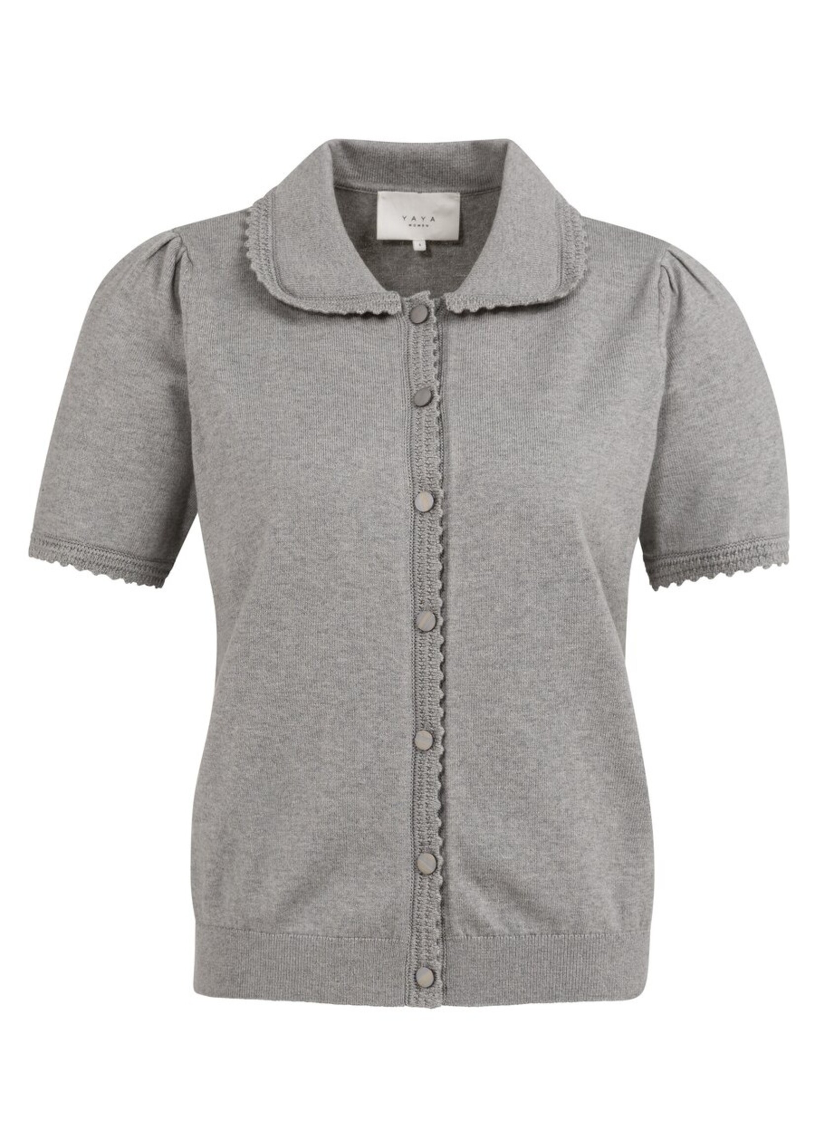 Yaya Yaya, Gebreid vest met korte mouwen en knopen, Iron grey melange, Size: