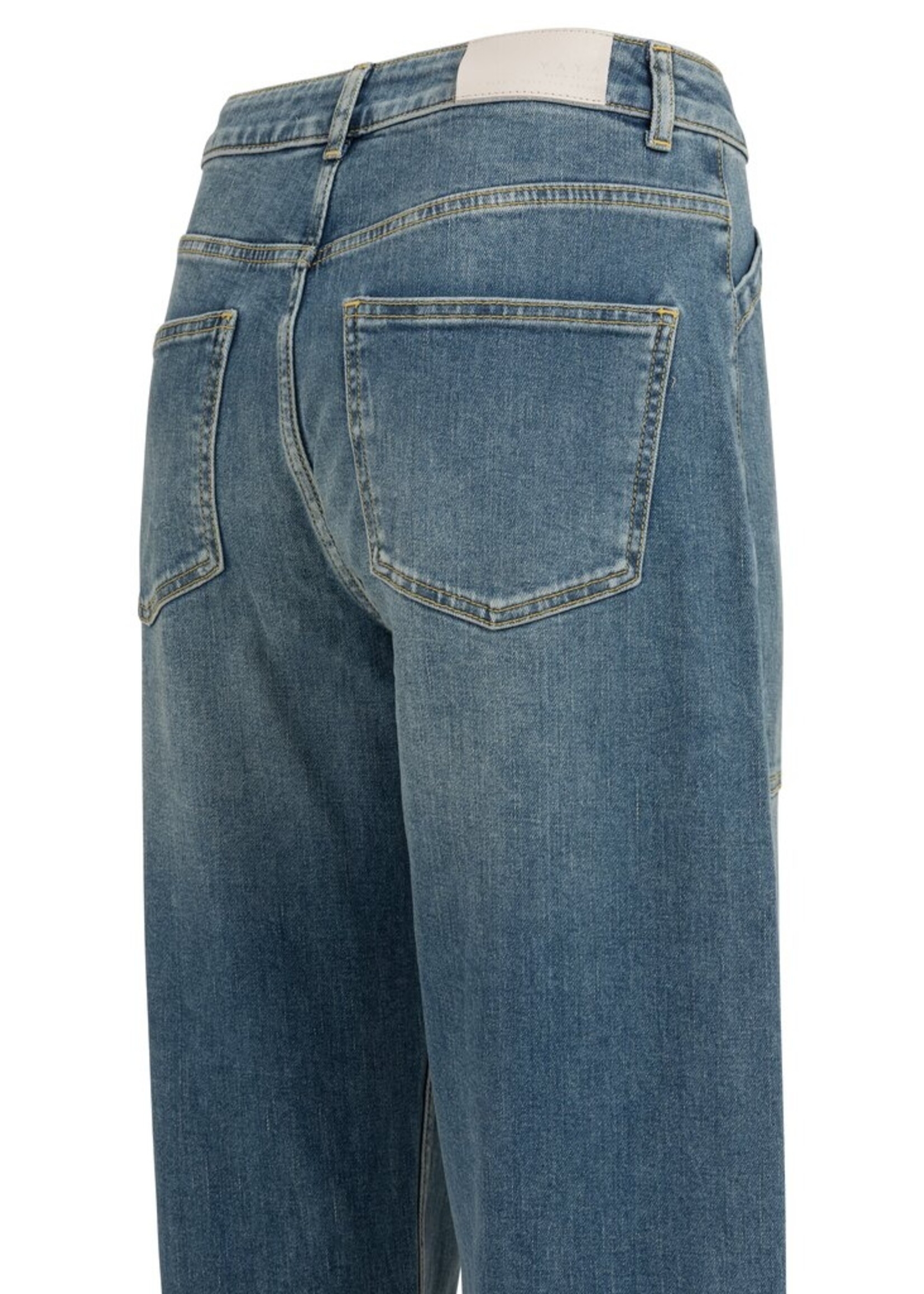 Yaya Yaya, Denim cargobroek met laag kruis en wijde pijpen, Blue denim, Size: