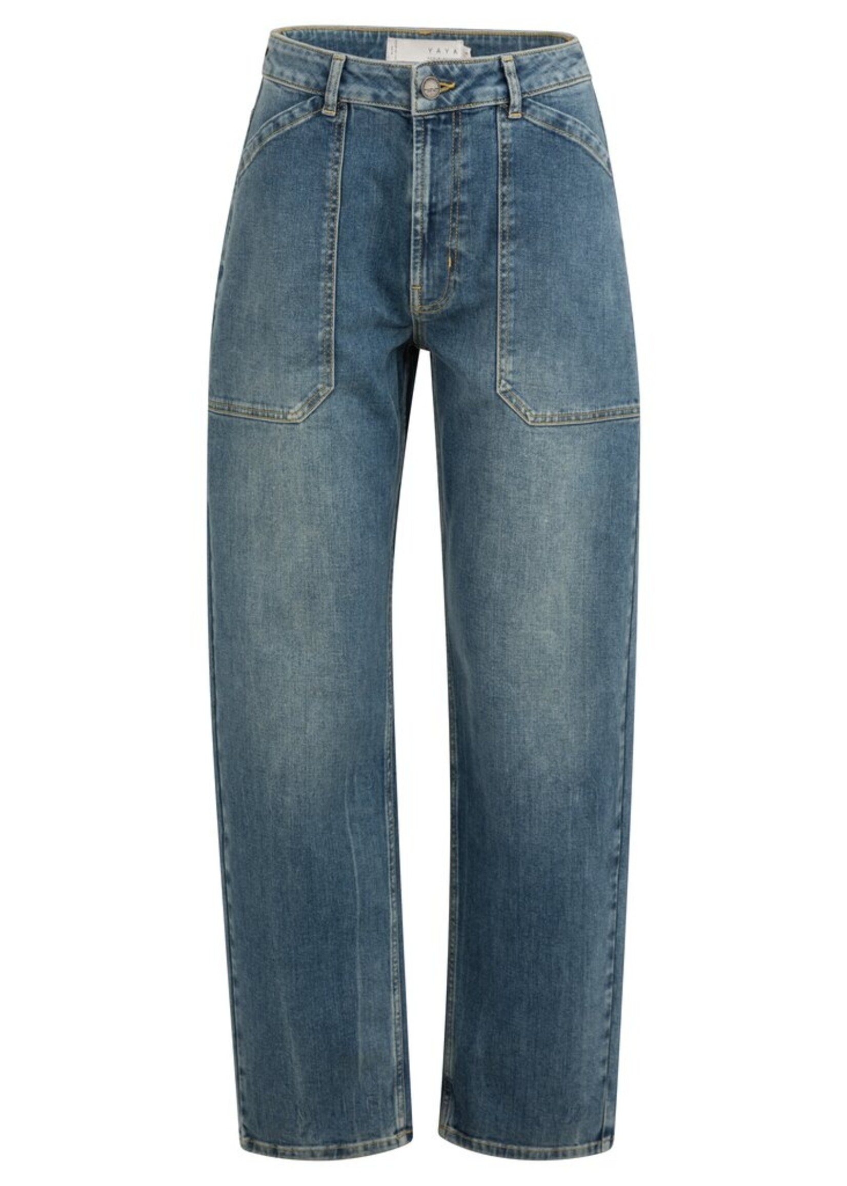 Yaya Yaya, Denim cargobroek met laag kruis en wijde pijpen, Blue denim, Size:
