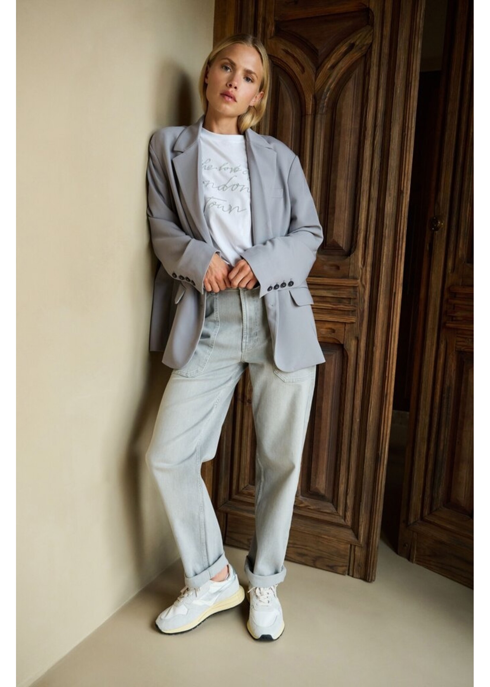 Yaya Yaya, Denim cargobroek met laag kruis en wijde pijpen, Mid grey denim, Size: